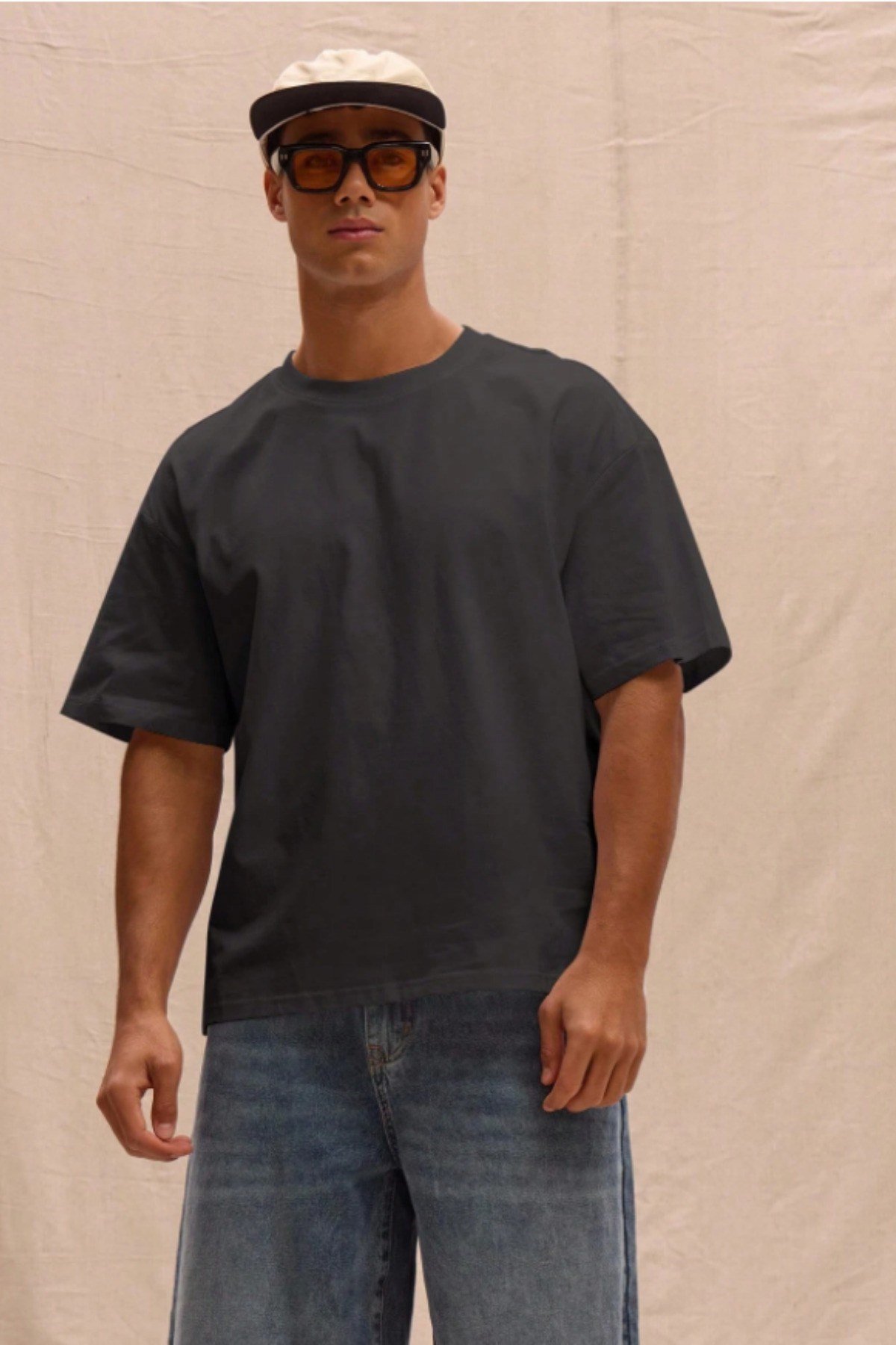 Tarz CoolT-shirtTRZ-OVBS-001-BJ-SErkek %100 Organik Pamuklu Kalın Dokulu Comfort Fit Bisiklet Yakalı T-shirt