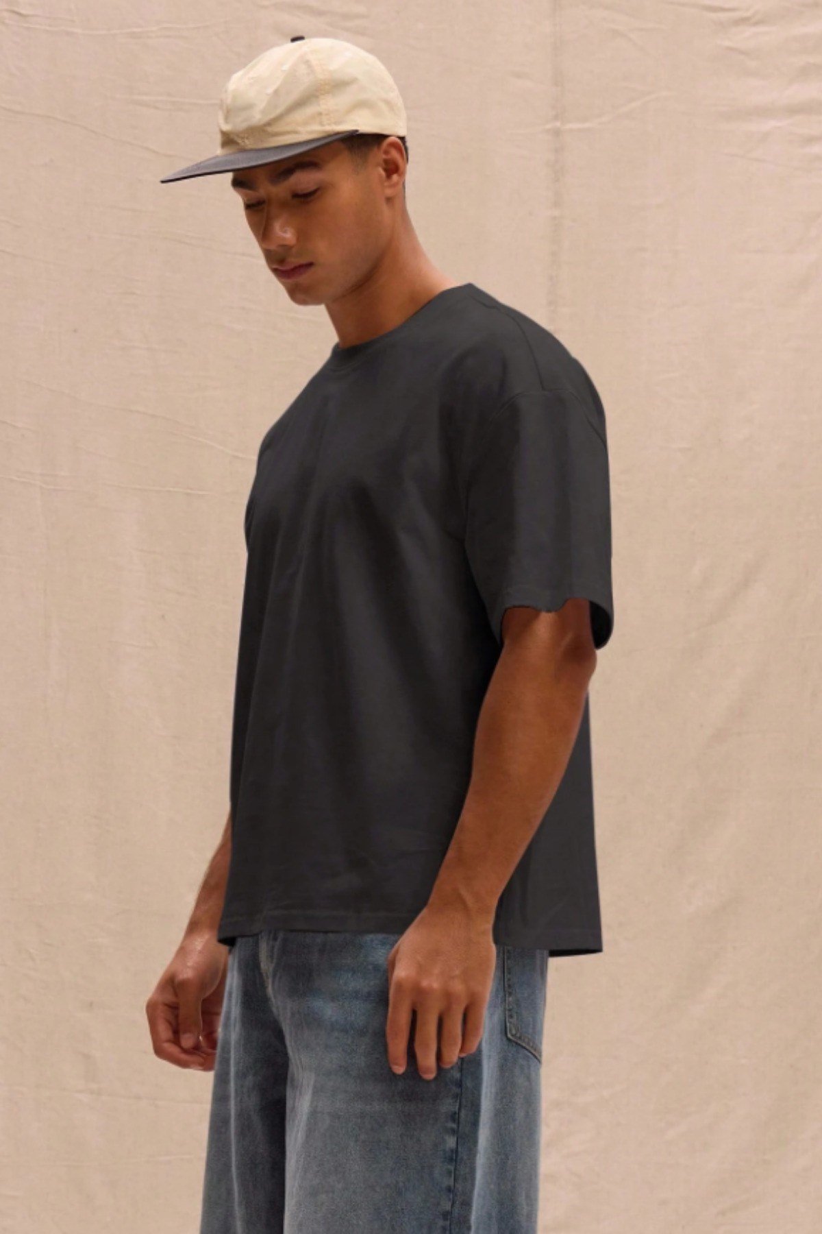 Tarz CoolT-shirtTRZ-OVBS-001-BJ-SErkek %100 Organik Pamuklu Kalın Dokulu Comfort Fit Bisiklet Yakalı T-shirt