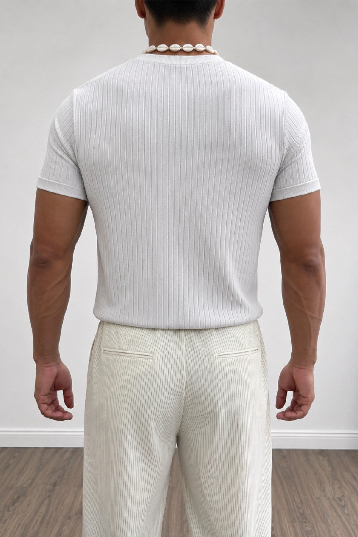 Tarz CoolT-shirtTRZ-TR-2880-Haki-LErkek Slim Fit Fitilli Triko Tişört Bisiklet Yaka Premium Pamuk Basic Yazlık T-Shirt