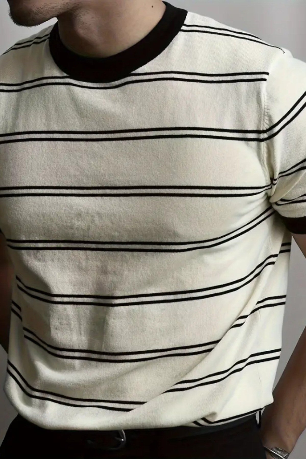 Tarz CoolT-shirtTRZ1802R01-3Erkek Çizgi Detaylı Slim Fit Bisiklet Yaka Triko T-Shirt