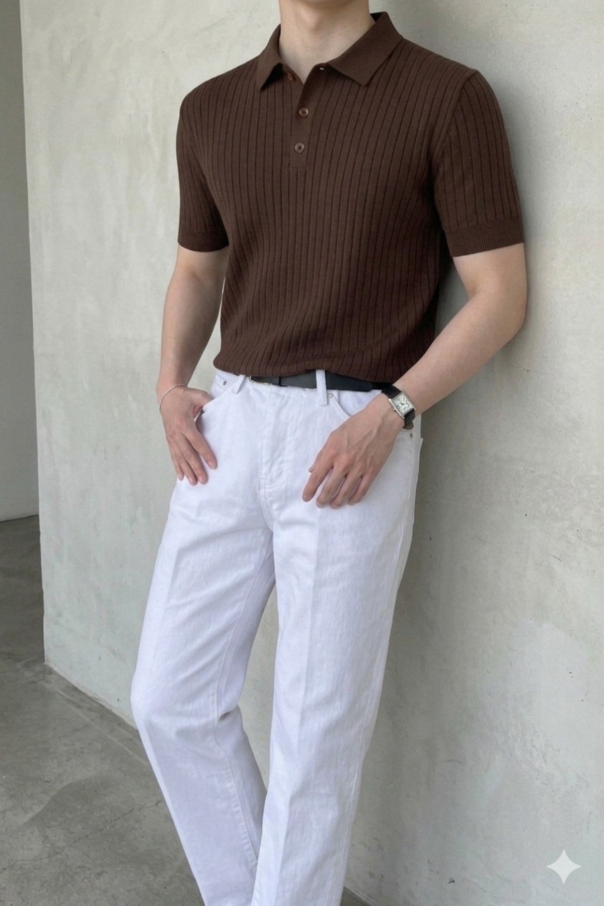Tarz CoolT-shirtTRZ19070-KH-SErkek Düğmeli Fitilli Triko Polo Tişört Slim Fit