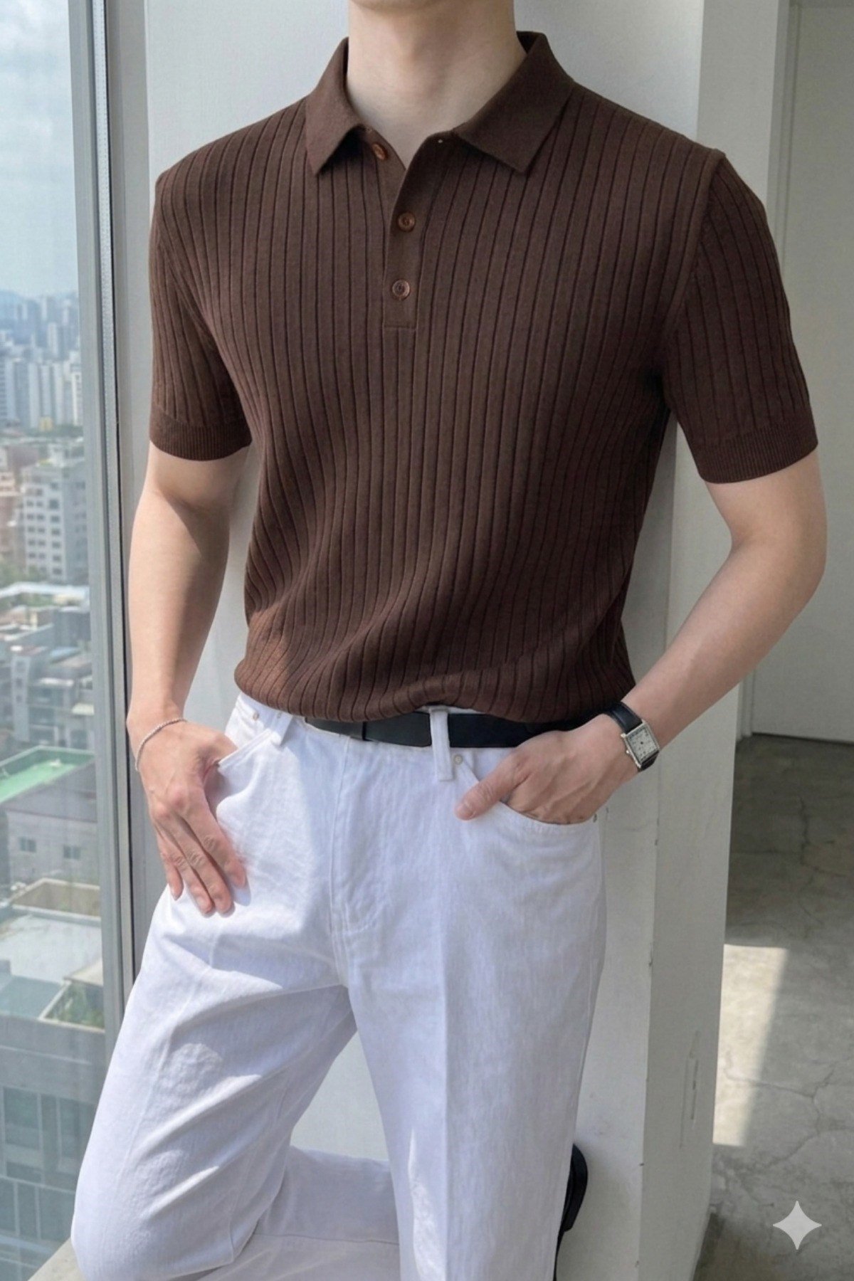 Tarz CoolT-shirtTRZ19070-KH-SErkek Düğmeli Fitilli Triko Polo Tişört Slim Fit