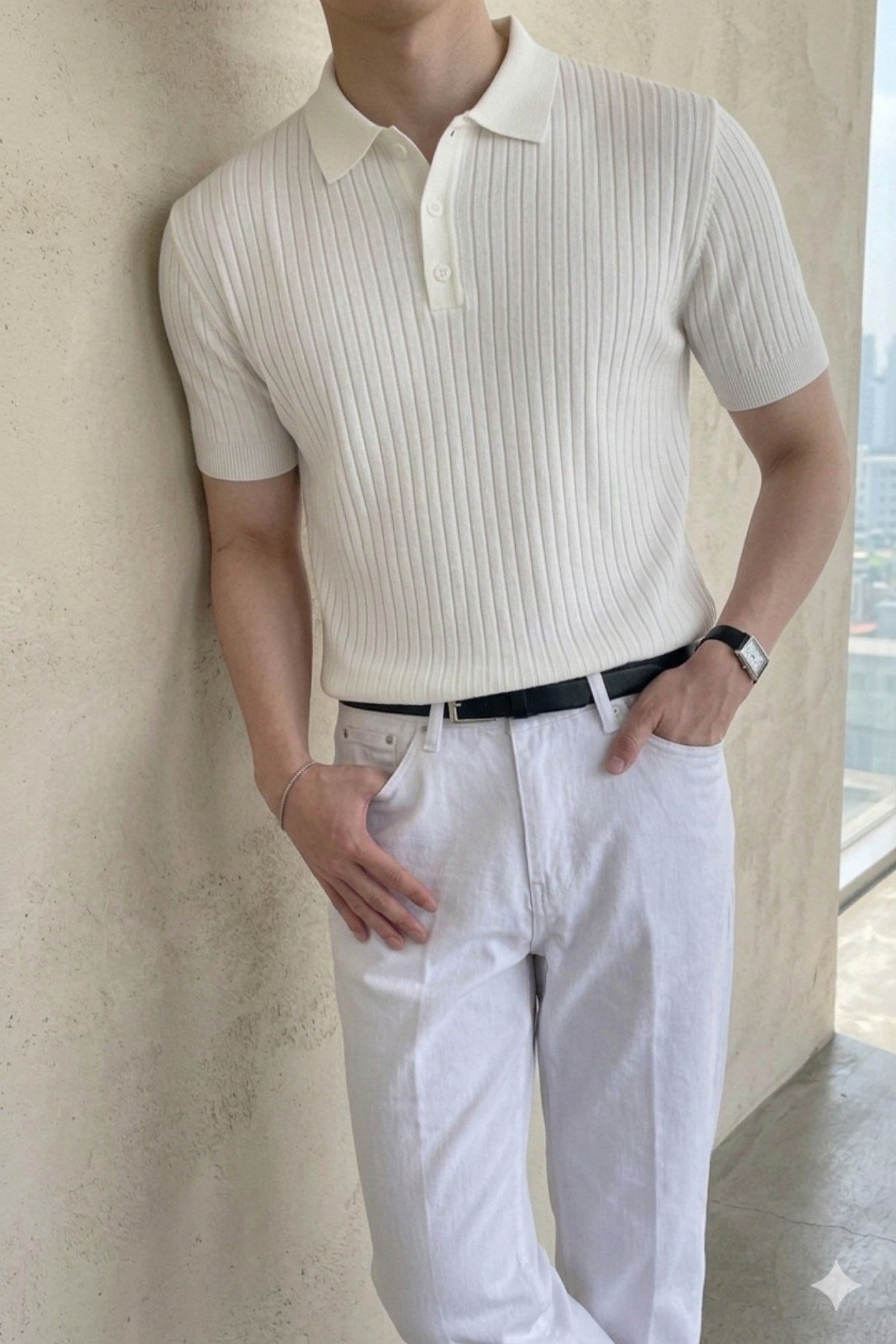 Tarz CoolT-shirtTRZ19070-KH-SErkek Düğmeli Fitilli Triko Polo Tişört Slim Fit