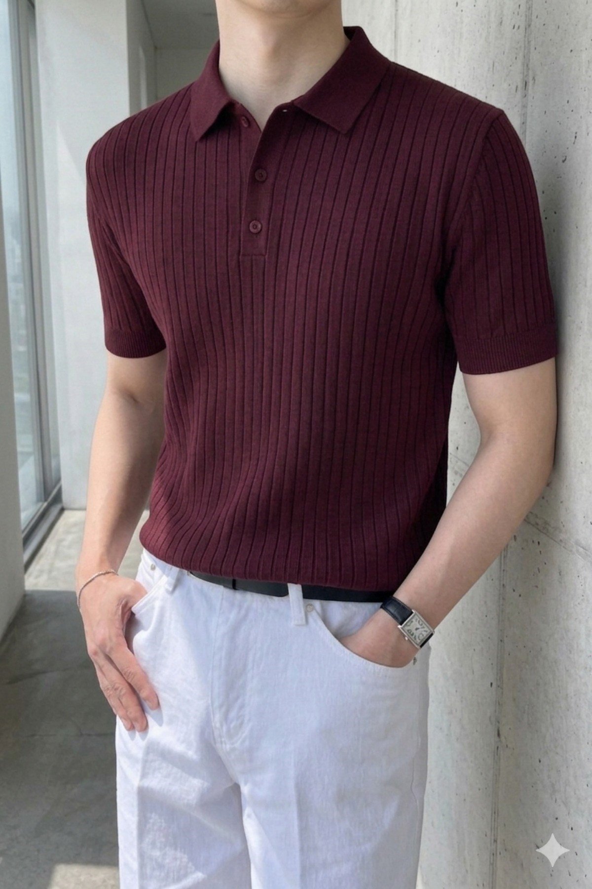 Tarz CoolT-shirtTRZ19070-KH-SErkek Düğmeli Fitilli Triko Polo Tişört Slim Fit