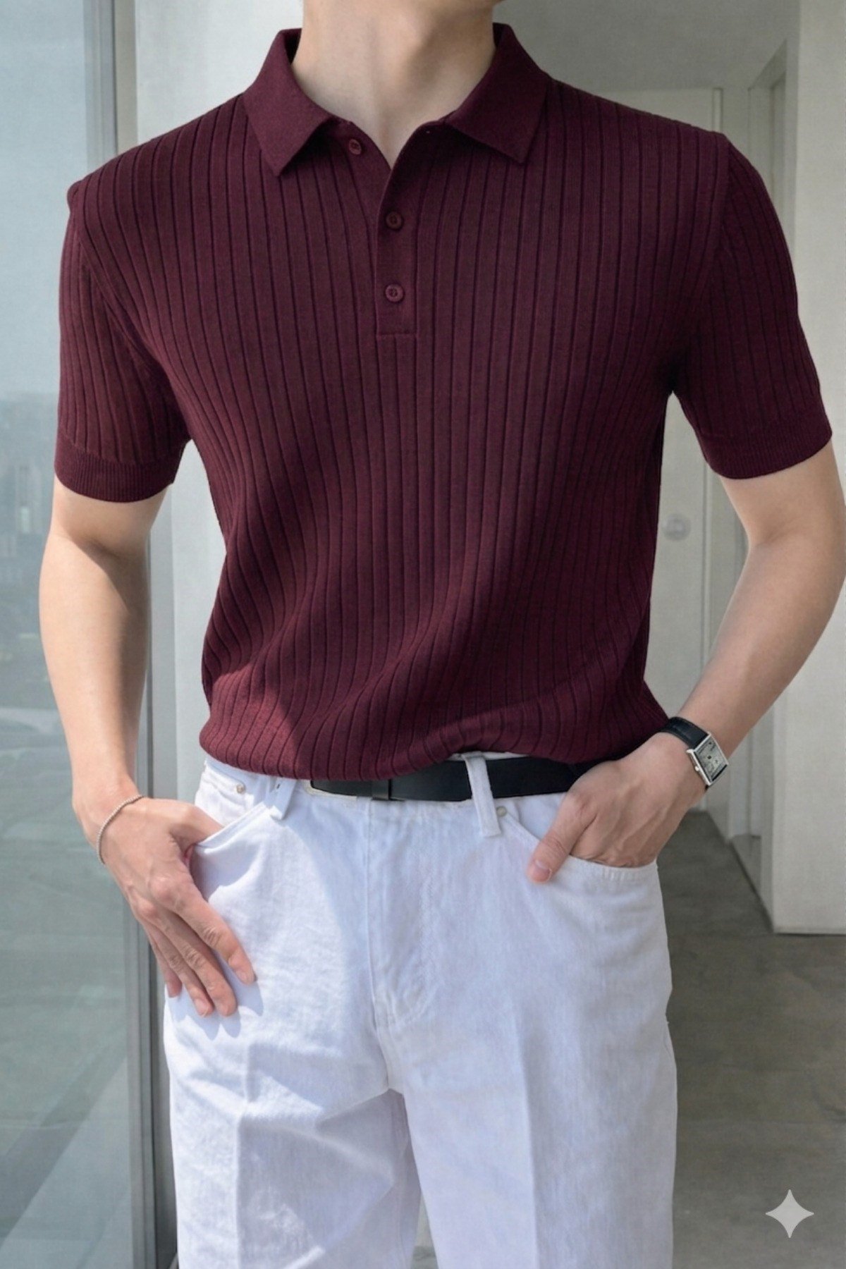 Tarz CoolT-shirtTRZ19070-KH-SErkek Düğmeli Fitilli Triko Polo Tişört Slim Fit