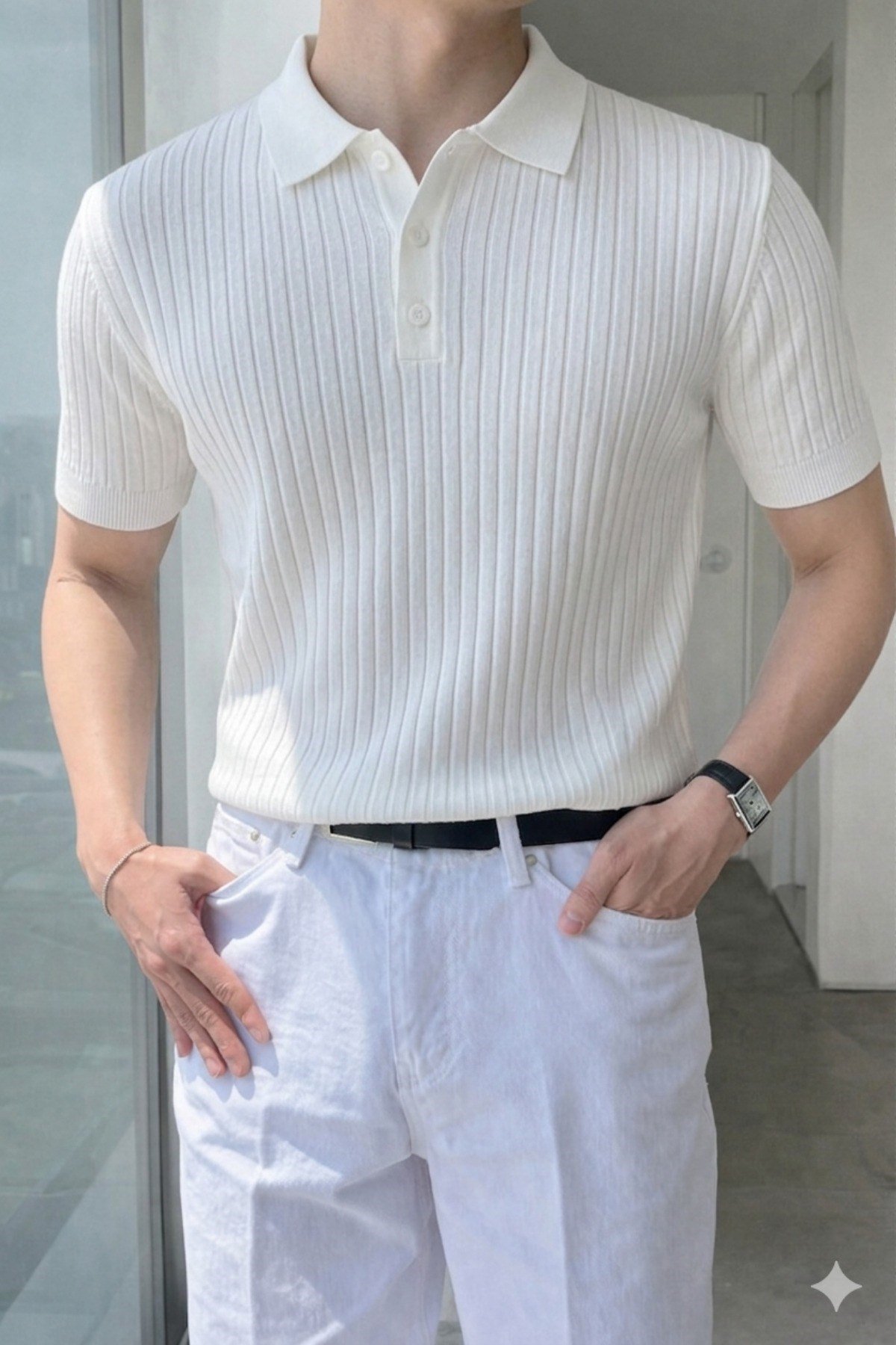Tarz CoolT-shirtTRZ19070-KH-SErkek Düğmeli Fitilli Triko Polo Tişört Slim Fit