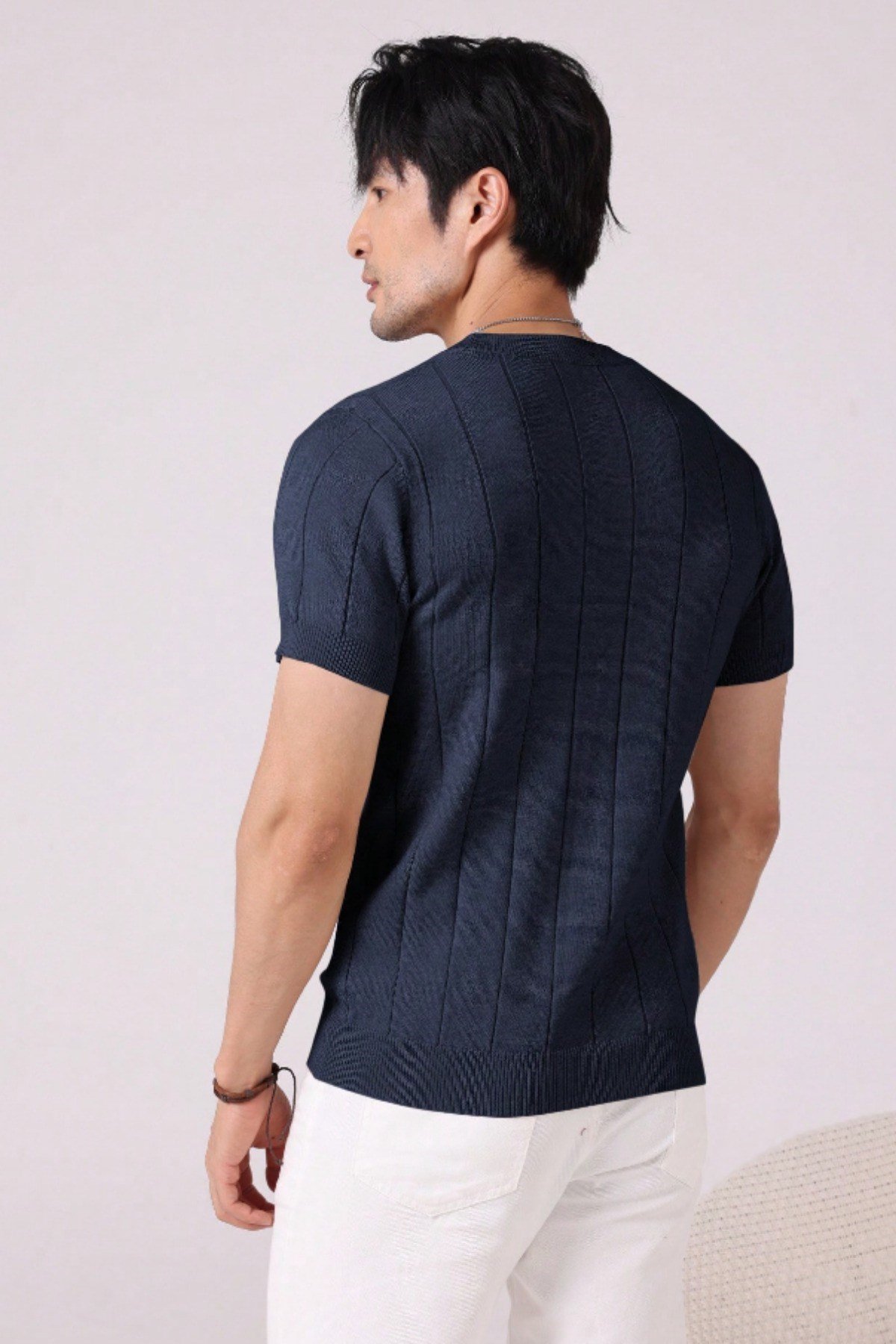 Tarz CoolT-shirtTRZ19106R03Erkek Fit Dokulu Kısa Kollu Bisiklet Yaka Triko Tişört