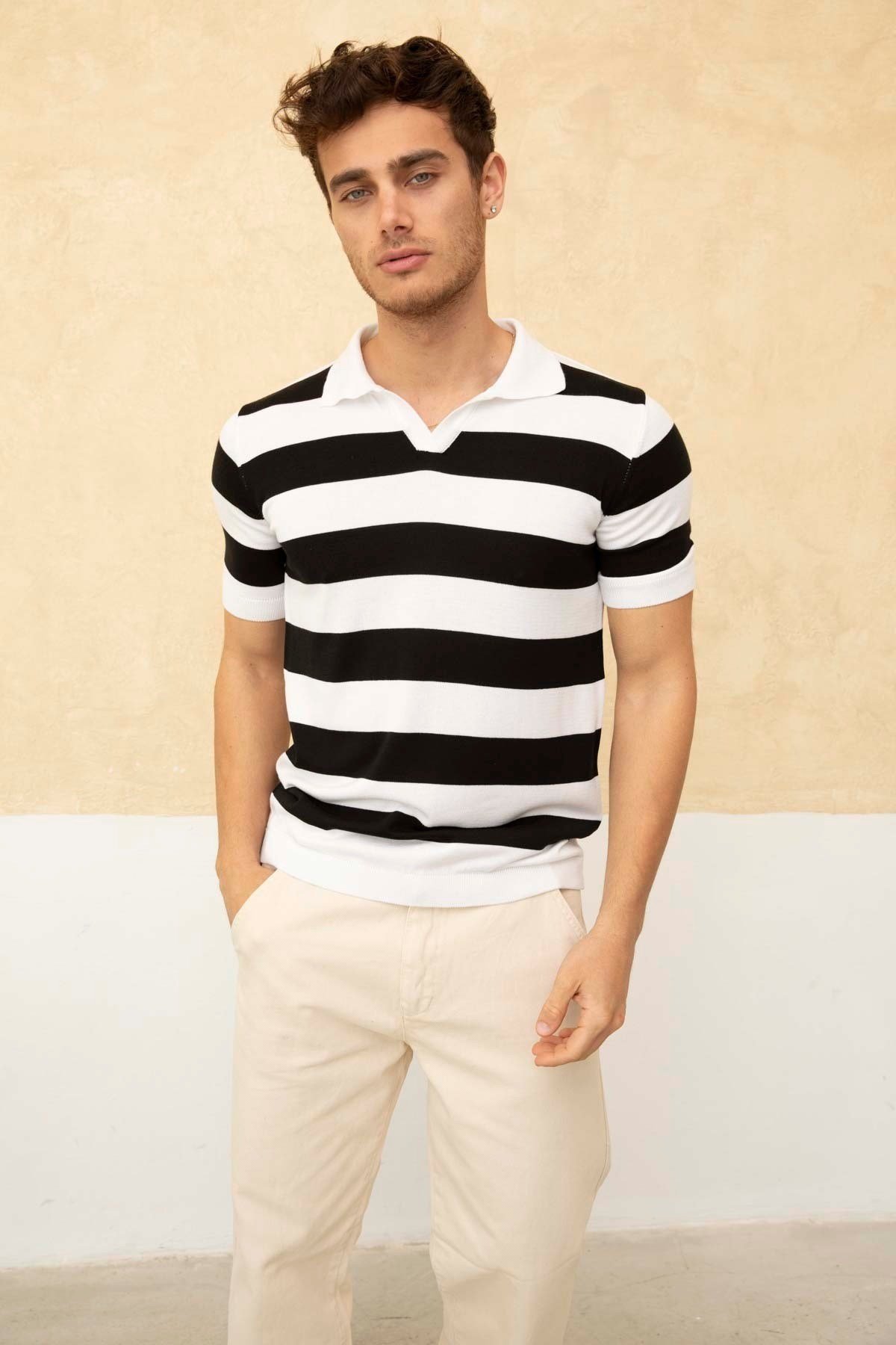 Tarz CoolT-shirtTRZ19120-M4-R107Renk Bloklu Polo Yaka Triko T-Shirt