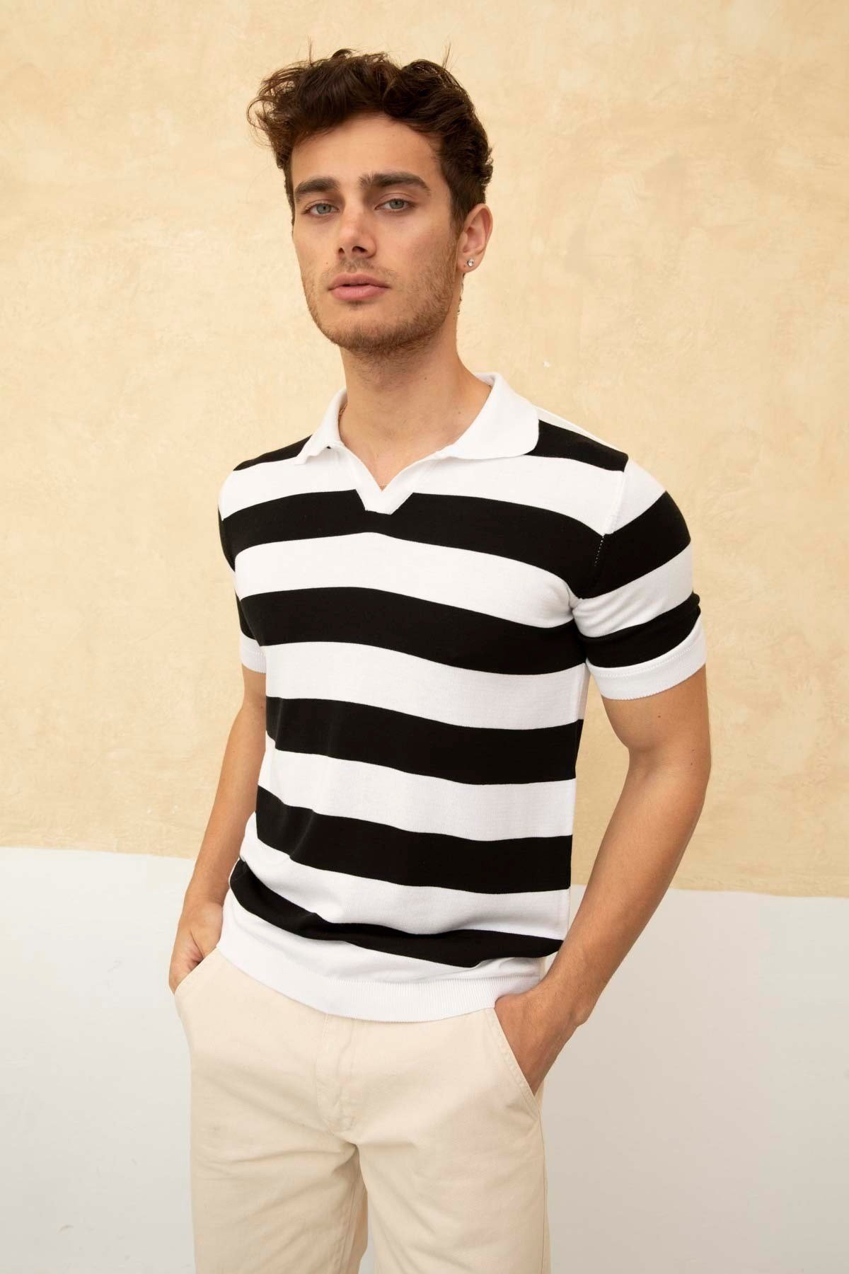 Tarz CoolT-shirtTRZ19120-M4-R107Renk Bloklu Polo Yaka Triko T-Shirt
