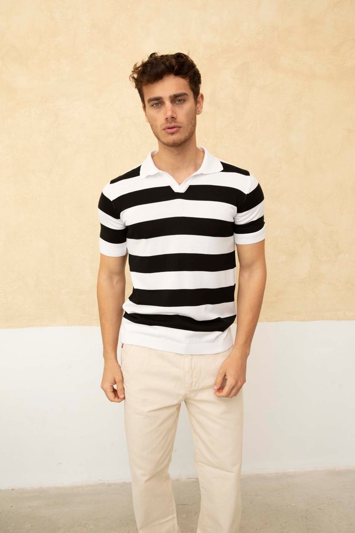 Tarz CoolT-shirtTRZ19120-M4-R107Renk Bloklu Polo Yaka Triko T-Shirt