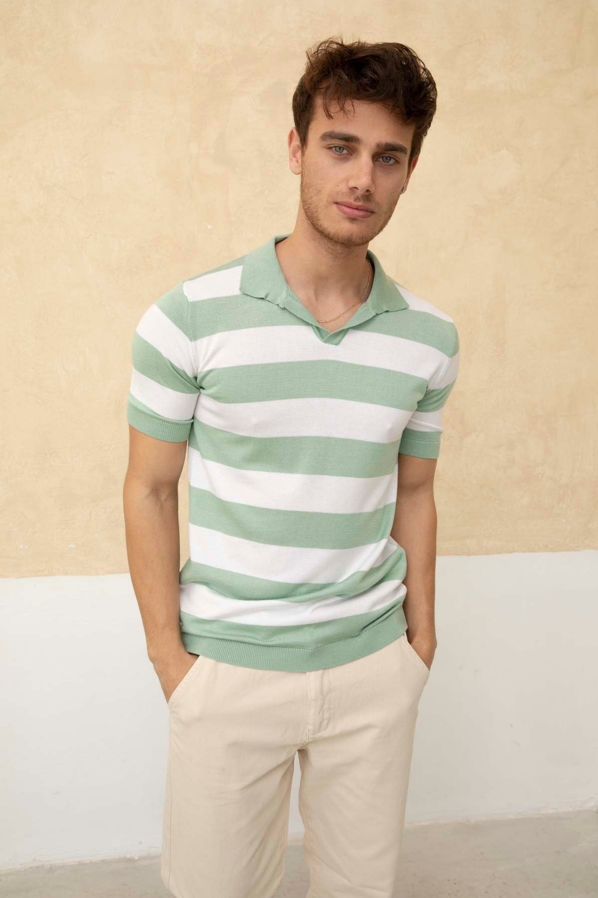 Tarz CoolT-shirtTRZ19120-M4-R107Renk Bloklu Polo Yaka Triko T-Shirt