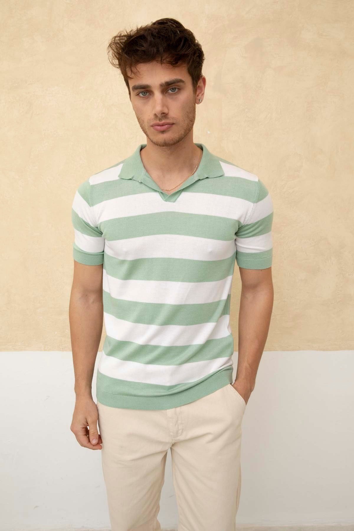 Tarz CoolT-shirtTRZ19120-M4-R107Renk Bloklu Polo Yaka Triko T-Shirt