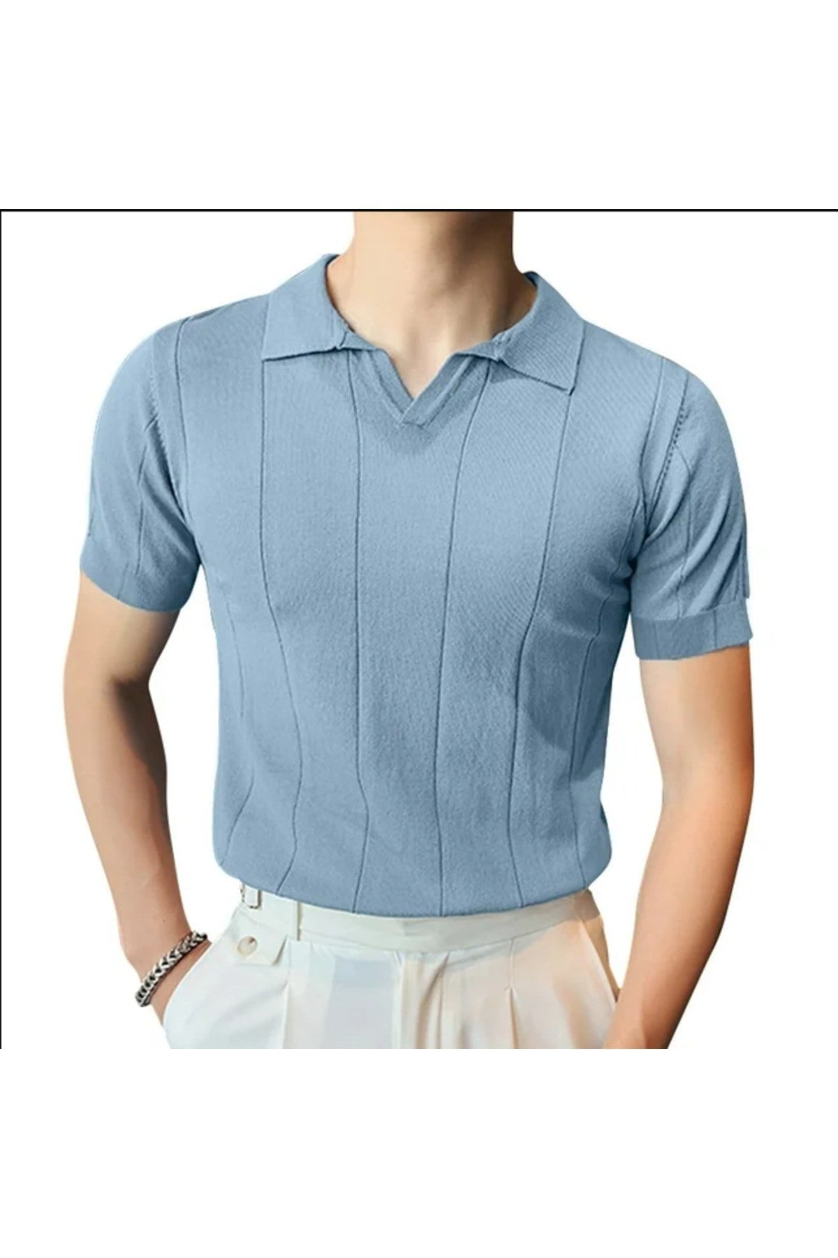 Tarz CoolT-shirtTRZ191800R02-3Erkek Çizgili Kısa Kollu Triko T-Shirt
