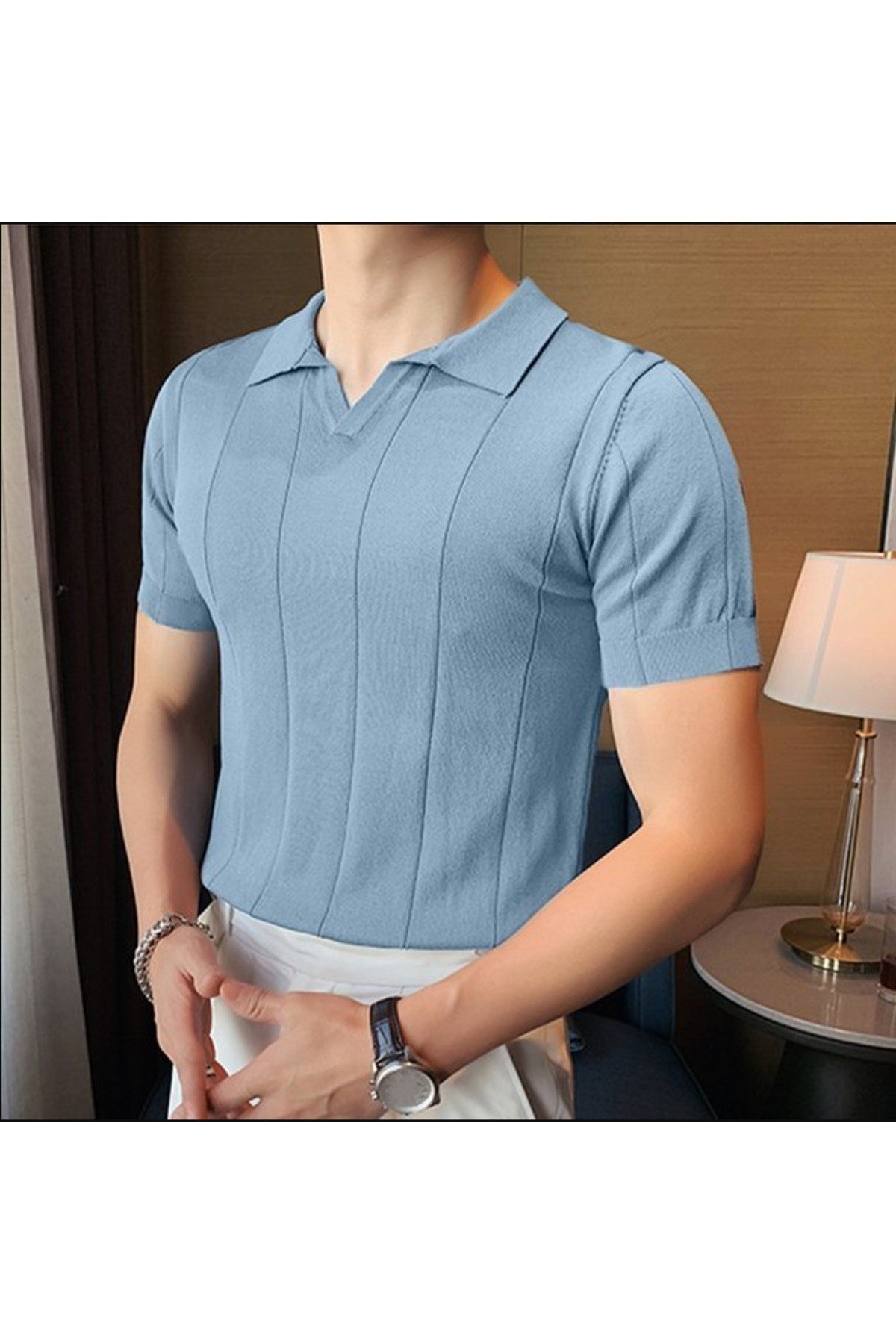 Tarz CoolT-shirtTRZ191800R02-3Erkek Çizgili Kısa Kollu Triko T-Shirt