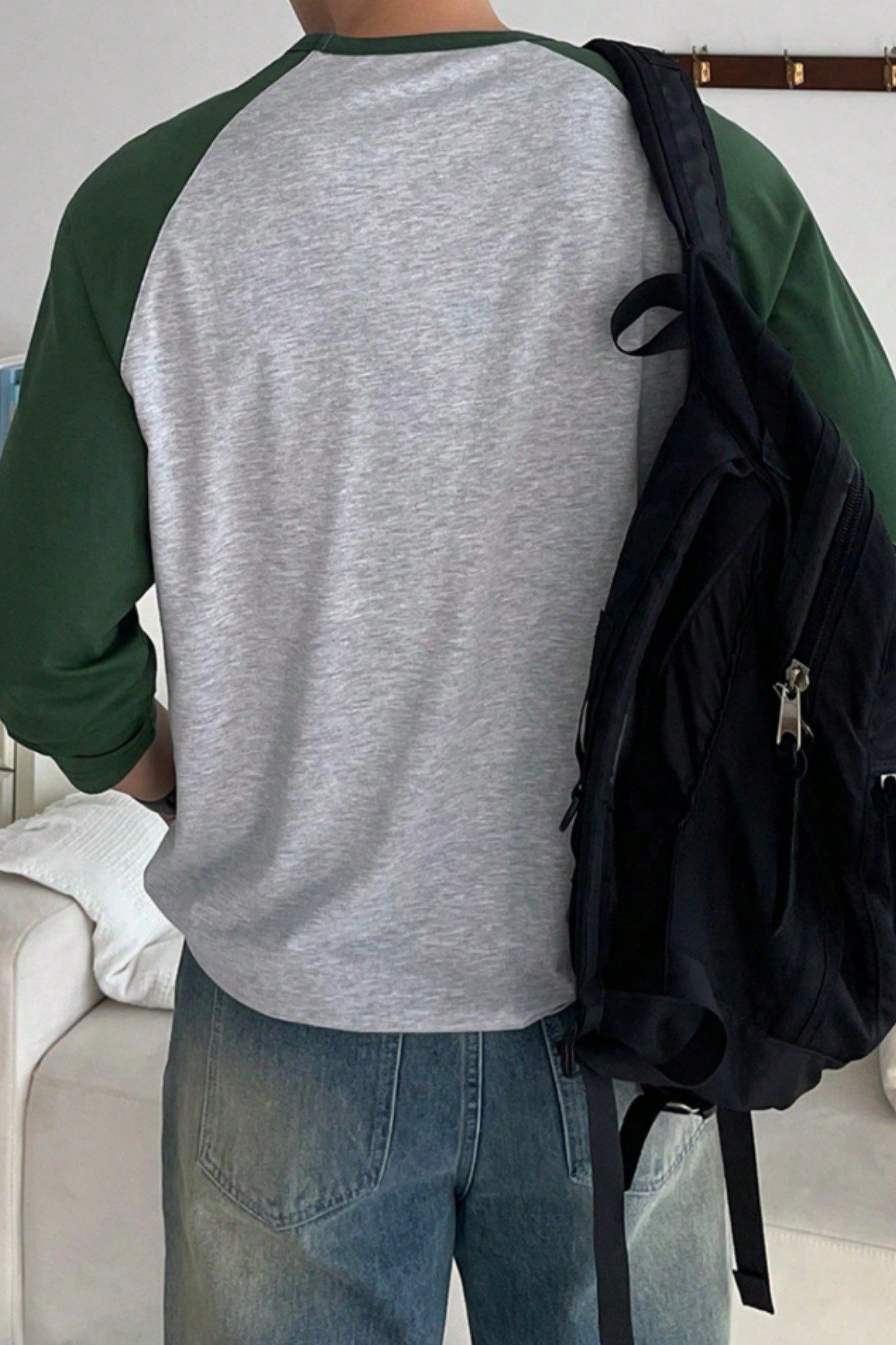 Tarz CoolT-shirtTRZ19314-Beyaz-SErkek Reglan Kol Uzun Kollu Basic Tişört Süprem %100 Cotton Bisiklet Yaka Rahat Kalıp
