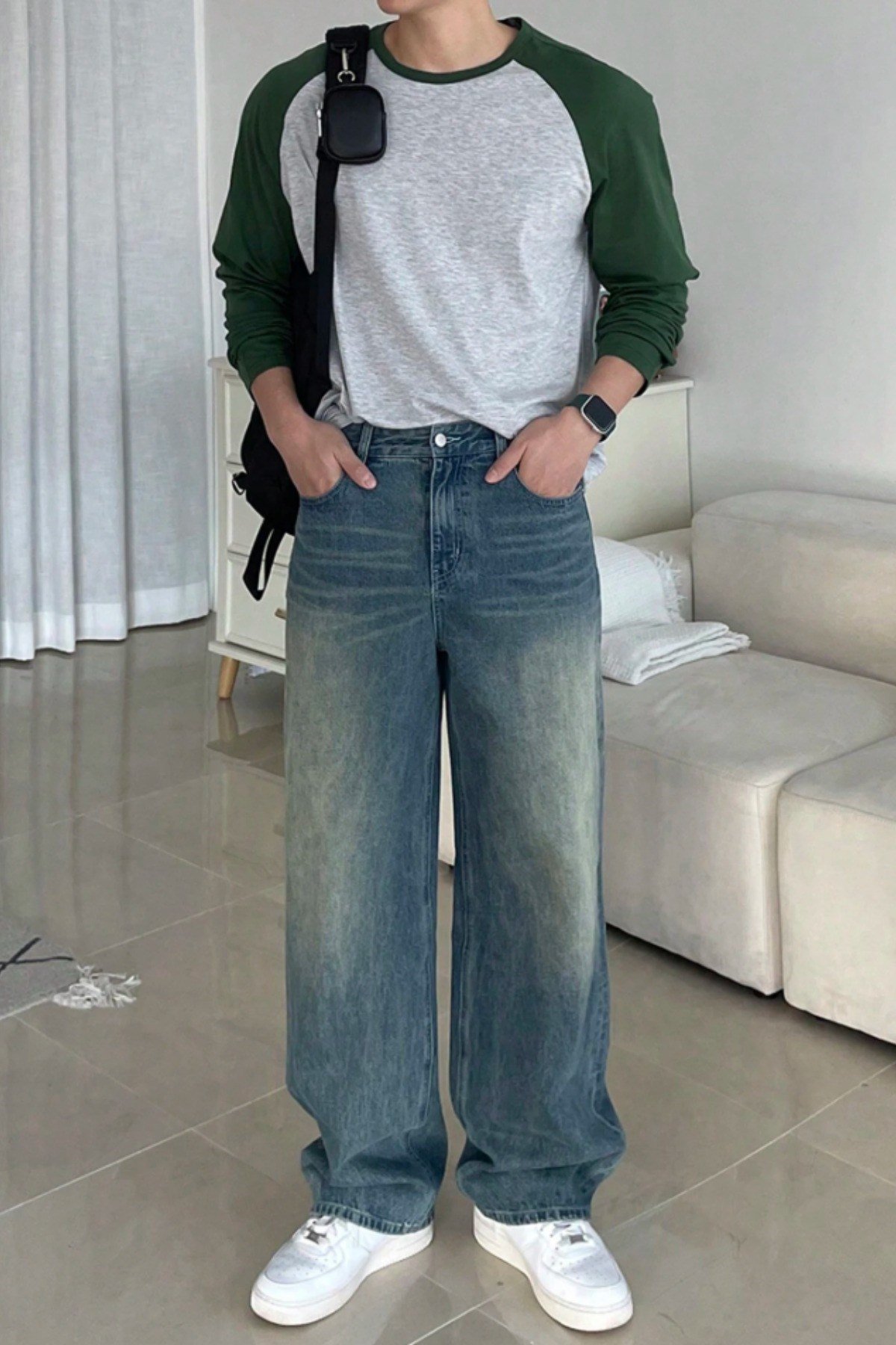 Tarz CoolT-shirtTRZ19314-Beyaz-SErkek Reglan Kol Uzun Kollu Basic Tişört Süprem %100 Cotton Bisiklet Yaka Rahat Kalıp