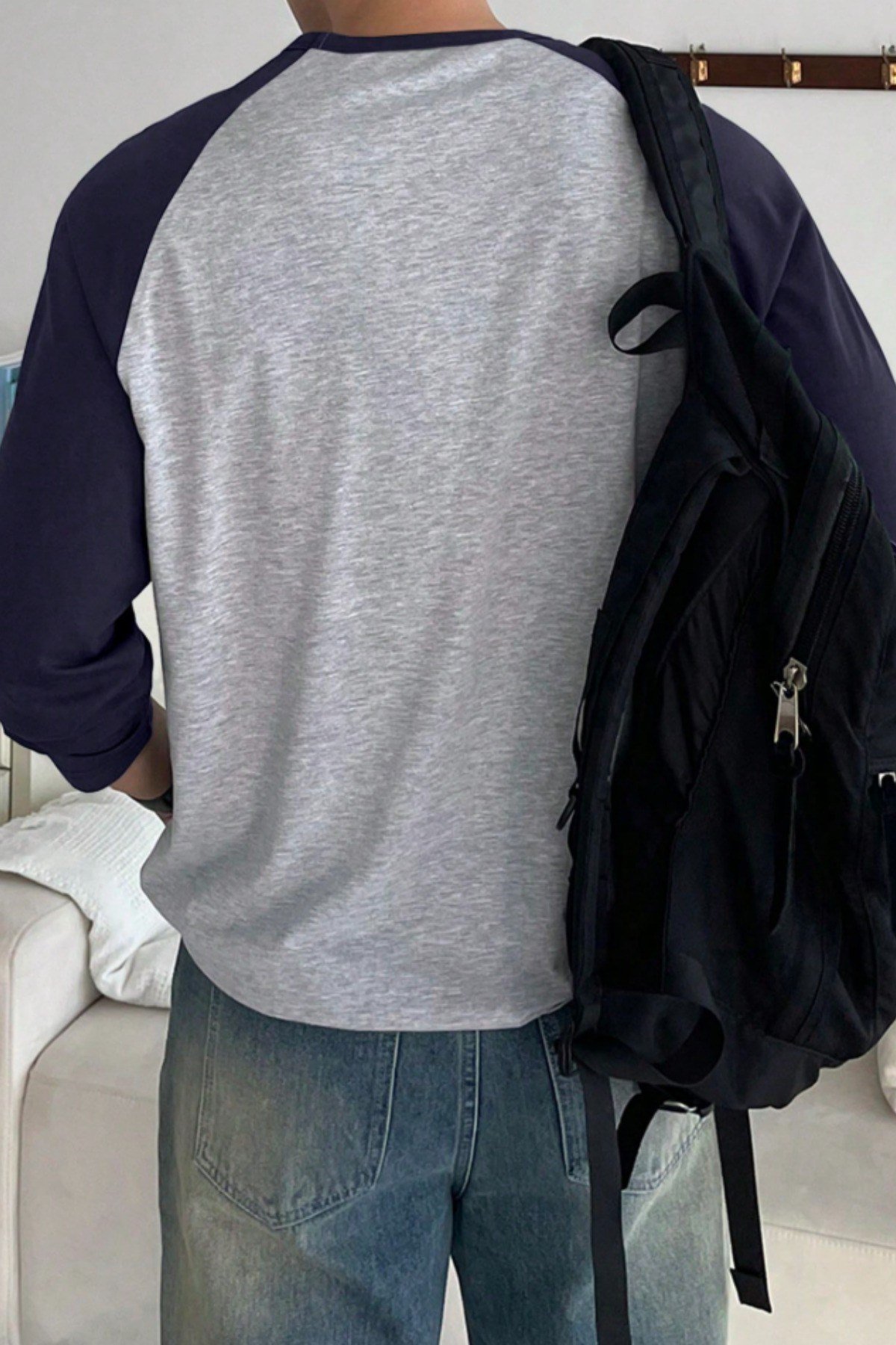 Tarz CoolT-shirtTRZ19314-Beyaz-SErkek Reglan Kol Uzun Kollu Basic Tişört Süprem %100 Cotton Bisiklet Yaka Rahat Kalıp