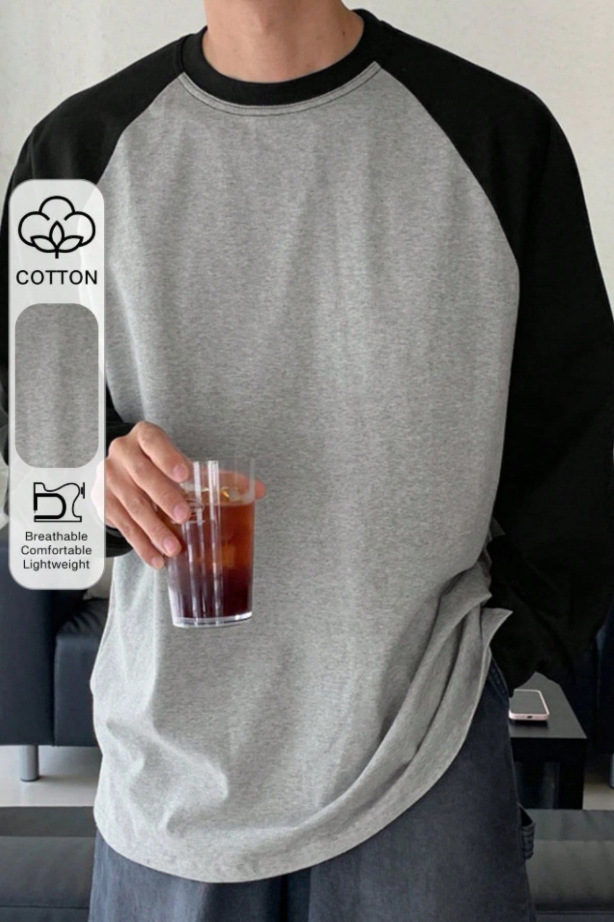 Tarz CoolT-shirtTRZ19314-Beyaz-SErkek Reglan Kol Uzun Kollu Basic Tişört Süprem %100 Cotton Bisiklet Yaka Rahat Kalıp