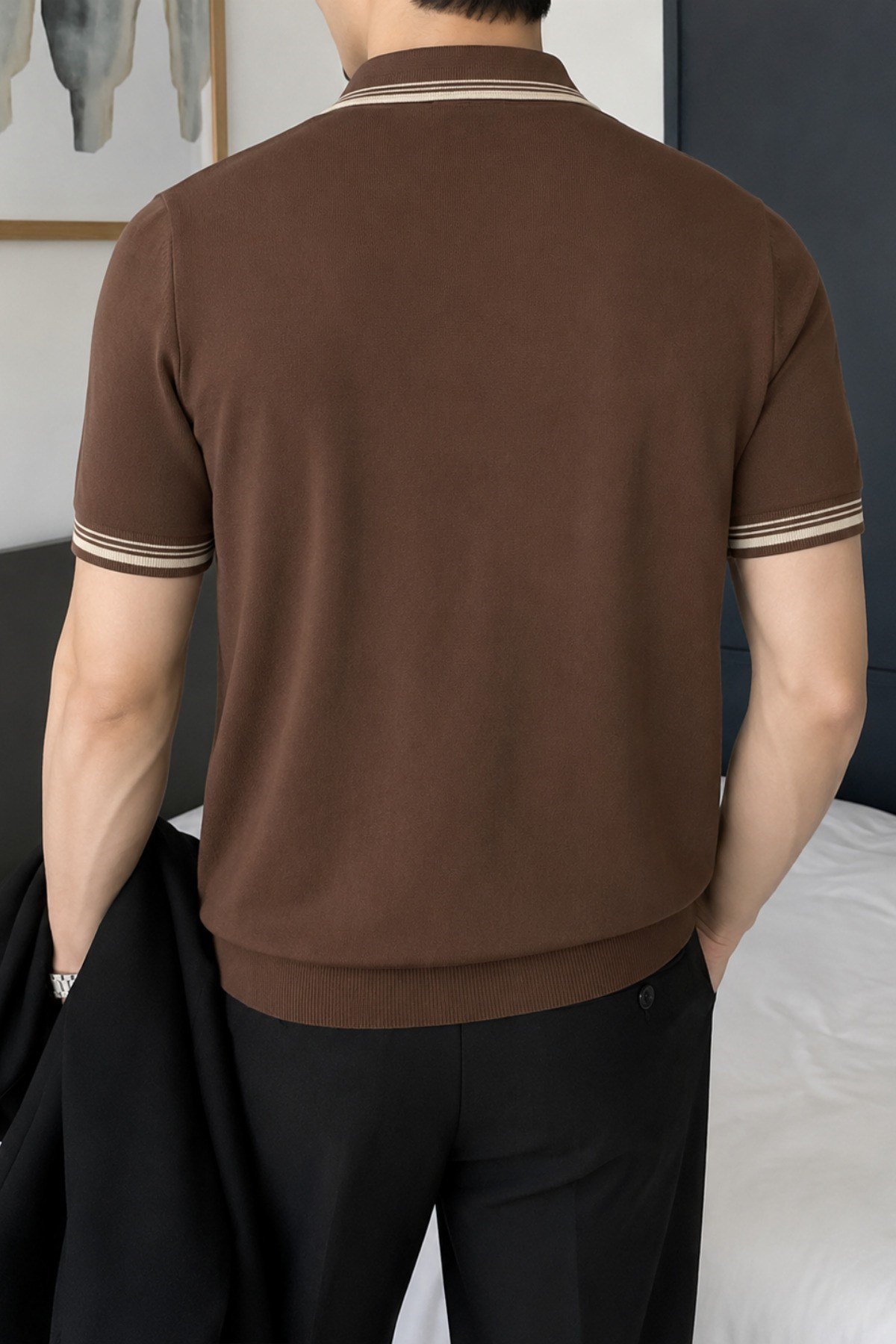 Tarz CoolT-shirtTRZ20277-Beyaz-MErkek Fermuar Yaka Triko Polo Tişört – Slim Fit Pamuklu Yazlık Triko