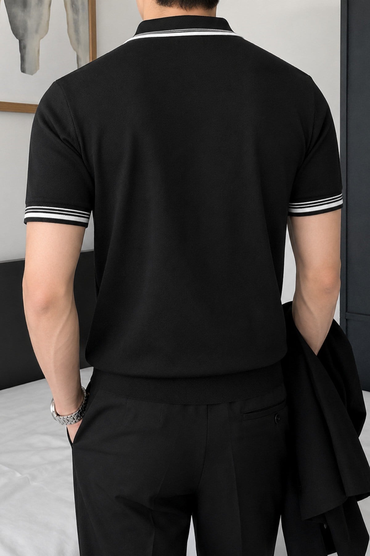 Tarz CoolT-shirtTRZ20277-Beyaz-MErkek Fermuar Yaka Triko Polo Tişört – Slim Fit Pamuklu Yazlık Triko