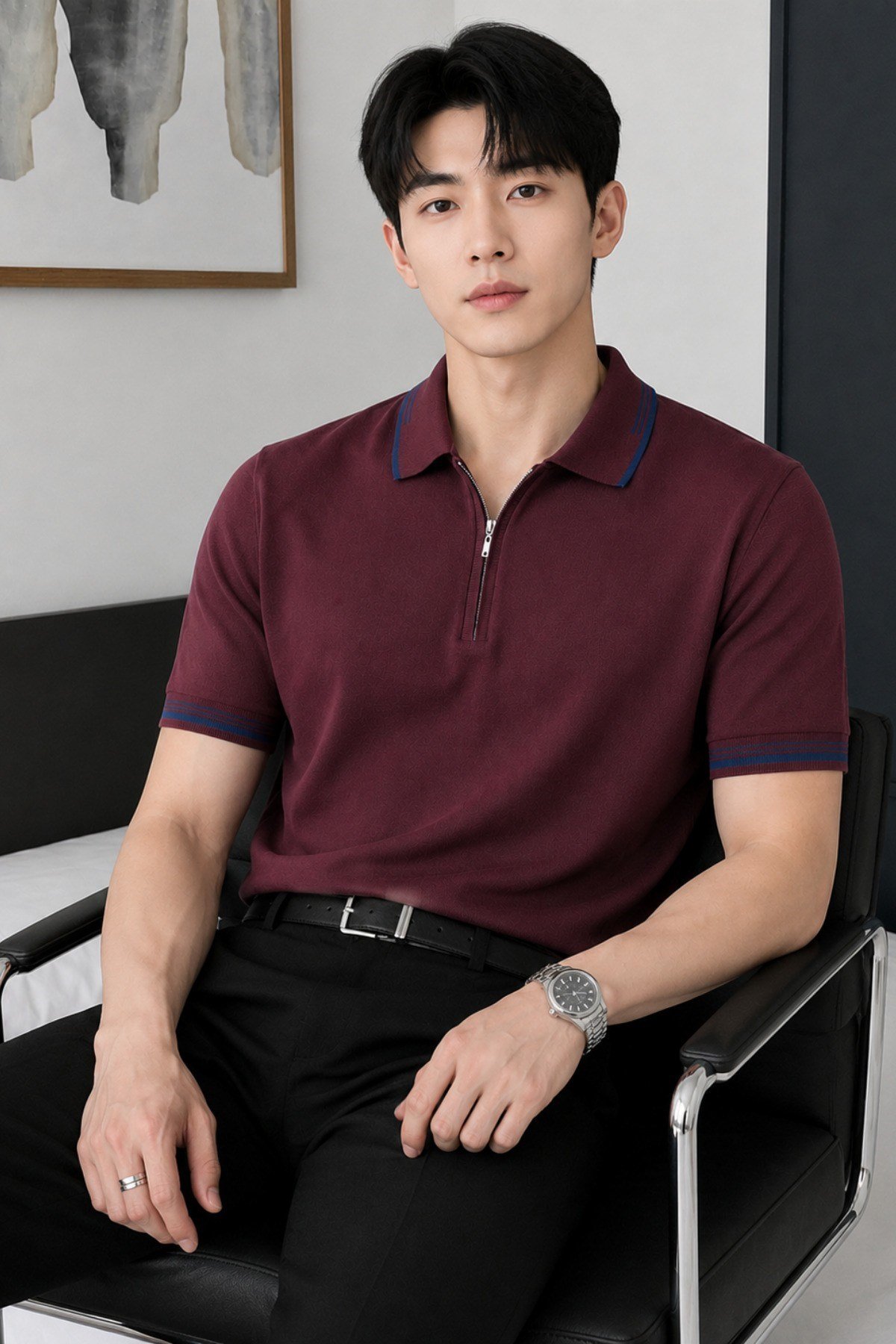 Tarz CoolT-shirtTRZ20277-Beyaz-MErkek Fermuar Yaka Triko Polo Tişört – Slim Fit Pamuklu Yazlık Triko