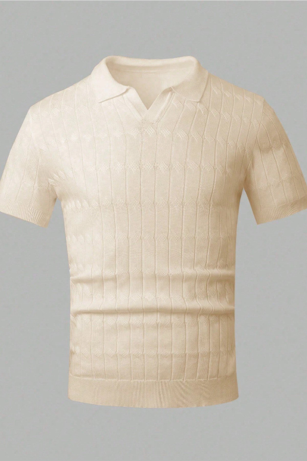 Tarz CoolT-shirtTRZ25001R04-2Erkek Taş İnce Saç Örgülü Slim Fit Polo Yaka Triko T-Shirt