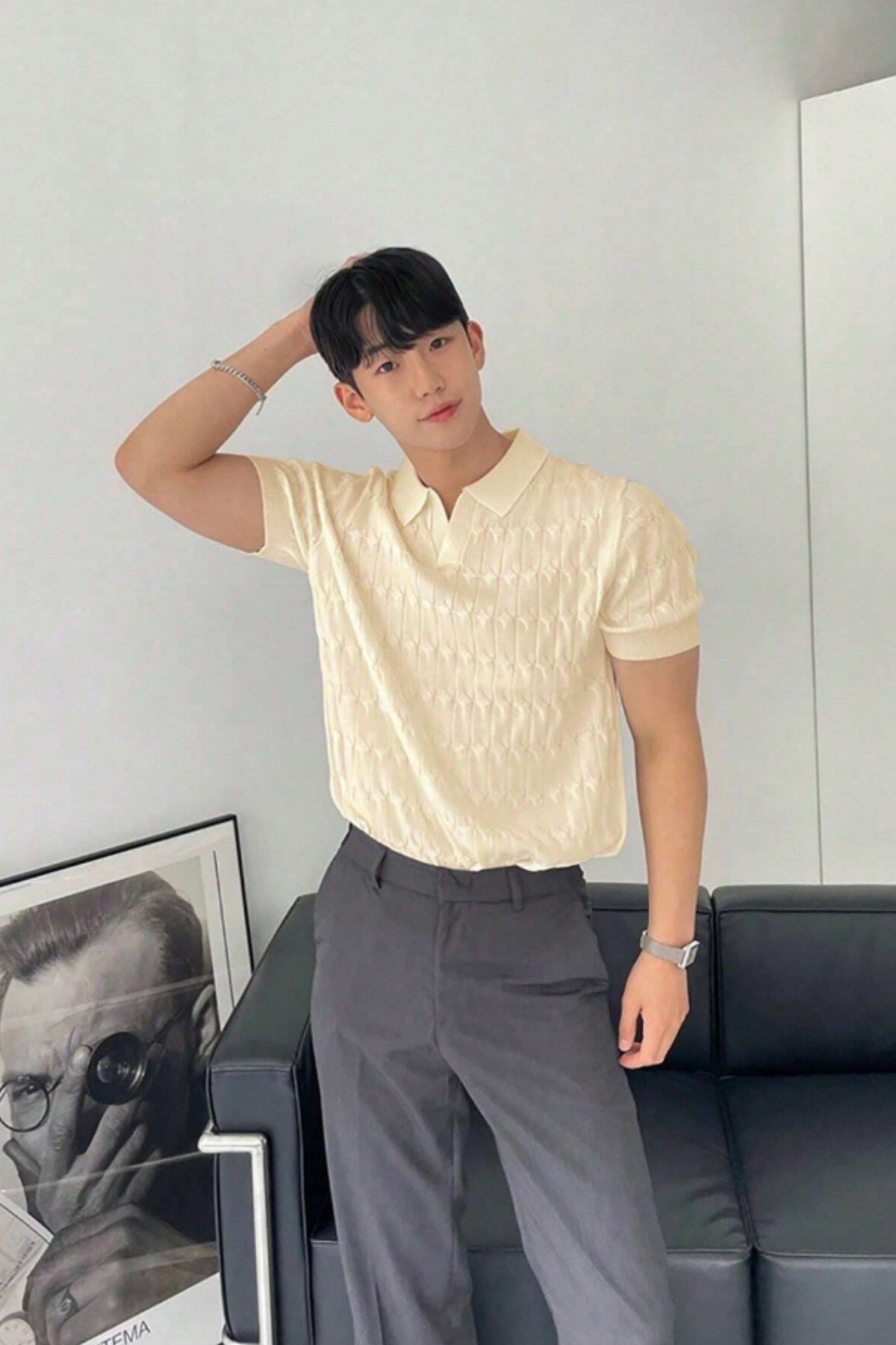 Tarz CoolT-shirtTRZ25001R04-2Erkek Taş İnce Saç Örgülü Slim Fit Polo Yaka Triko T-Shirt