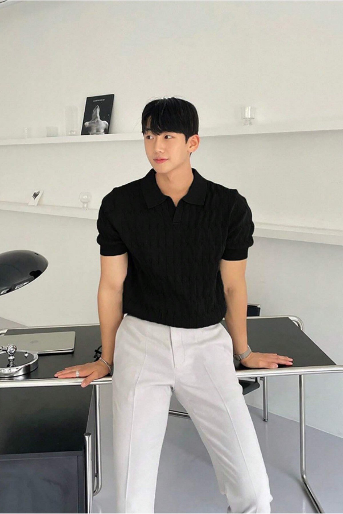 Tarz CoolT-shirtTRZ25001R04-2Erkek Taş İnce Saç Örgülü Slim Fit Polo Yaka Triko T-Shirt