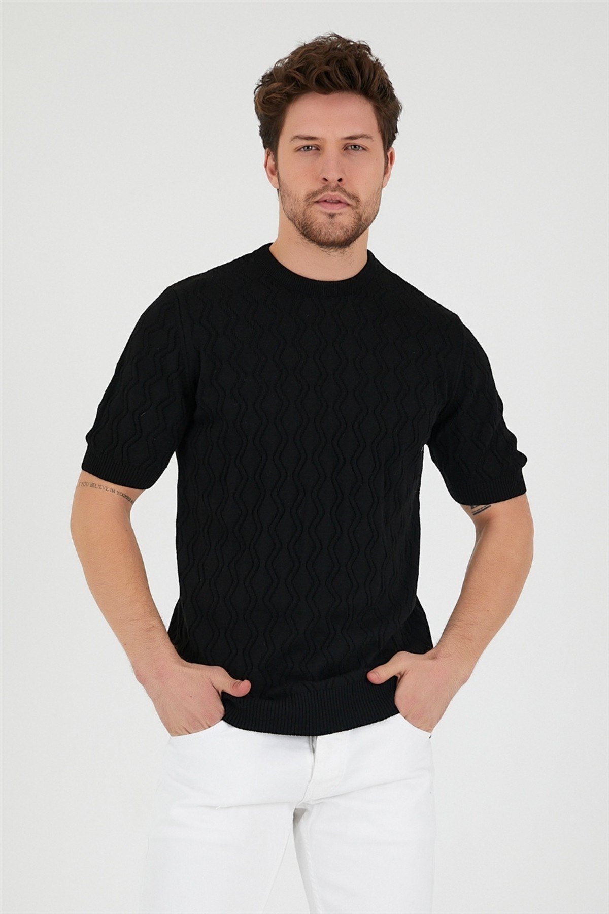 Tarz CoolT-shirtTRZ2525252525-M4-R9Erkek Yuvarlak Yaka Desenli Örme T-shirt