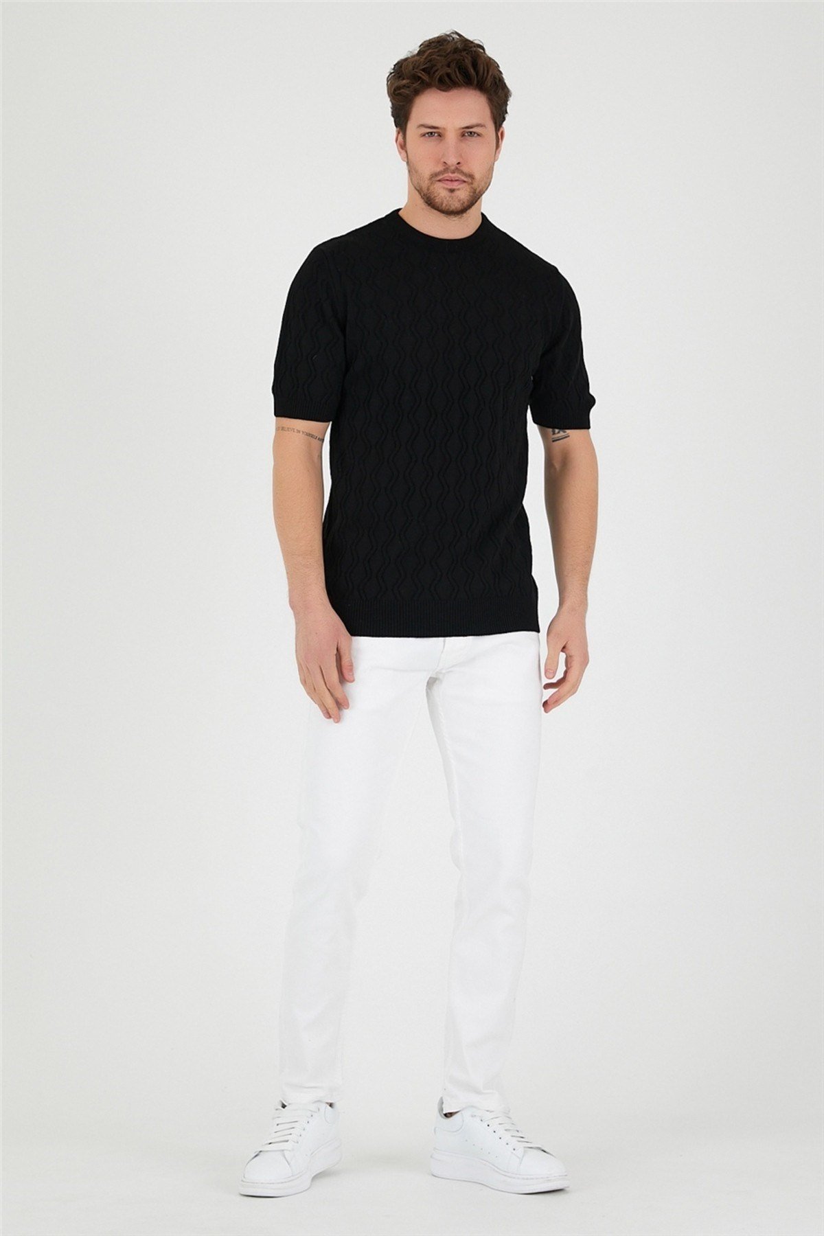Tarz CoolT-shirtTRZ2525252525-M4-R9Erkek Yuvarlak Yaka Desenli Örme T-shirt