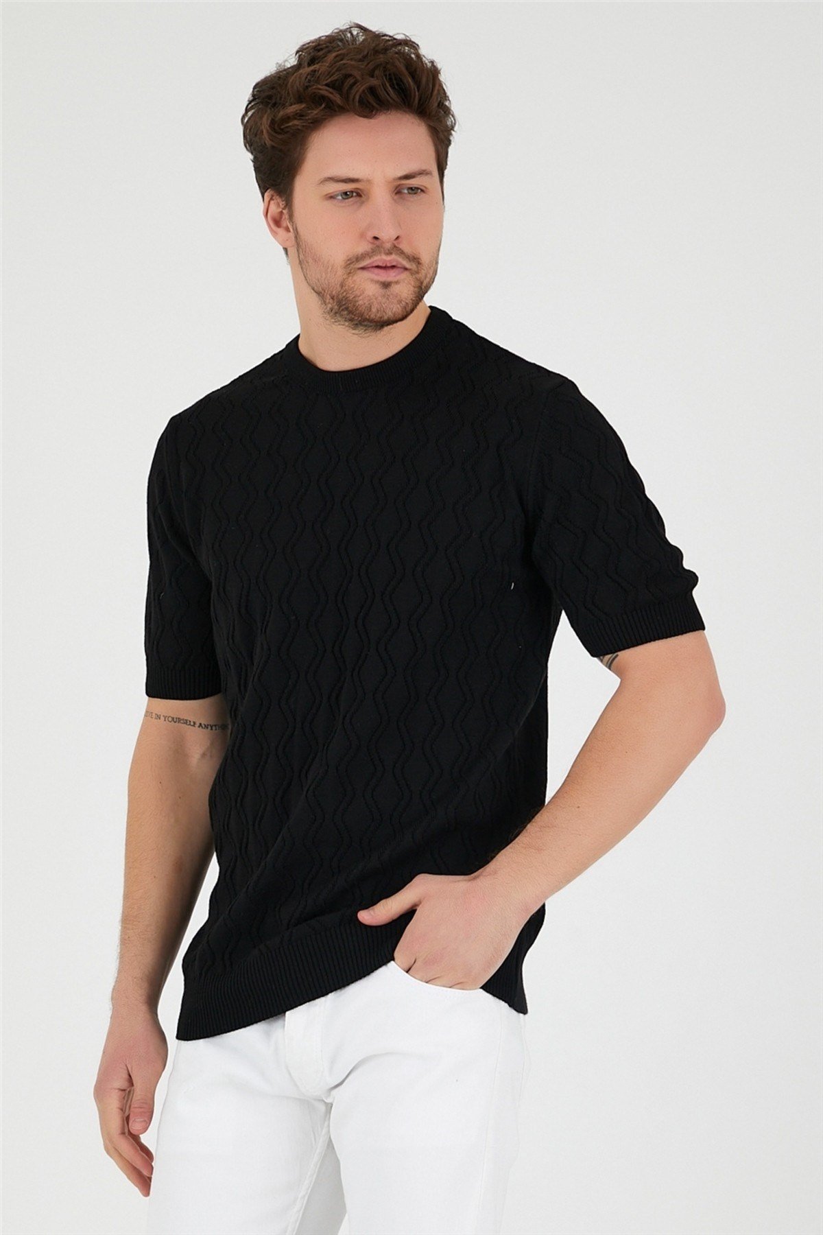 Tarz CoolT-shirtTRZ2525252525-M4-R9Erkek Yuvarlak Yaka Desenli Örme T-shirt