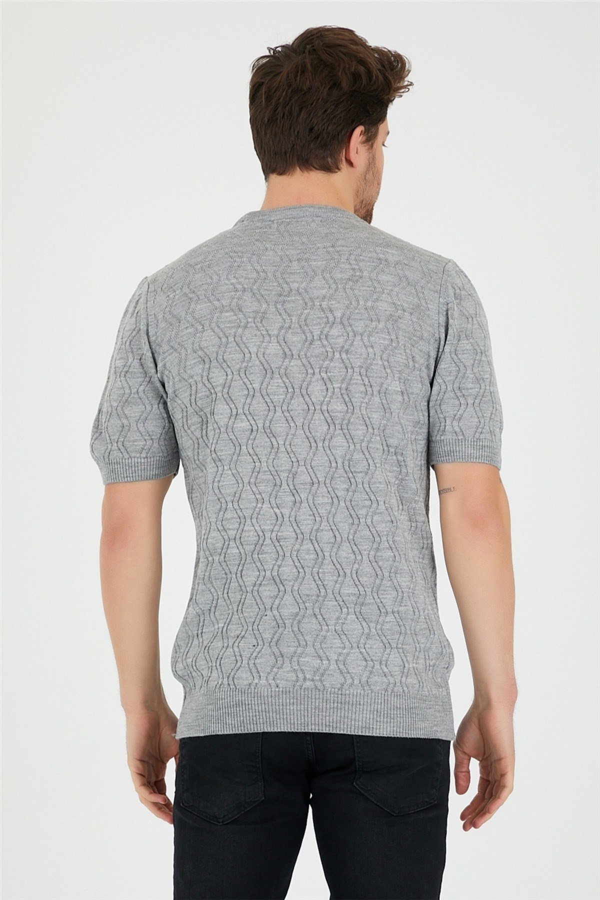 Tarz CoolT-shirtTRZ2525252525-M4-R9Erkek Yuvarlak Yaka Desenli Örme T-shirt
