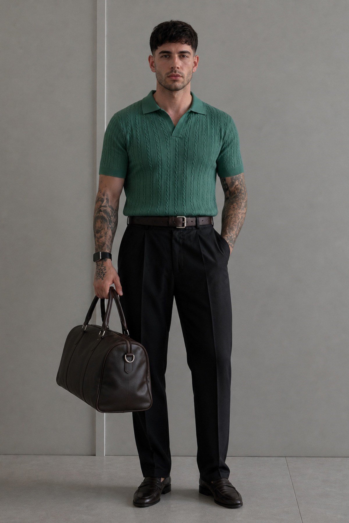 Tarz CoolT-shirtTRZ2732-Mavi-SErkek Old Money Örgü Polo Yaka Triko Tişört