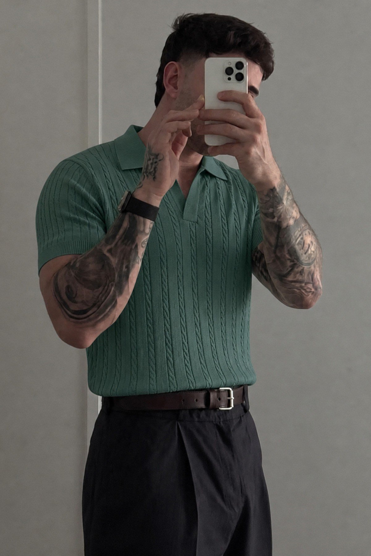 Tarz CoolT-shirtTRZ2732-Mavi-SErkek Old Money Örgü Polo Yaka Triko Tişört