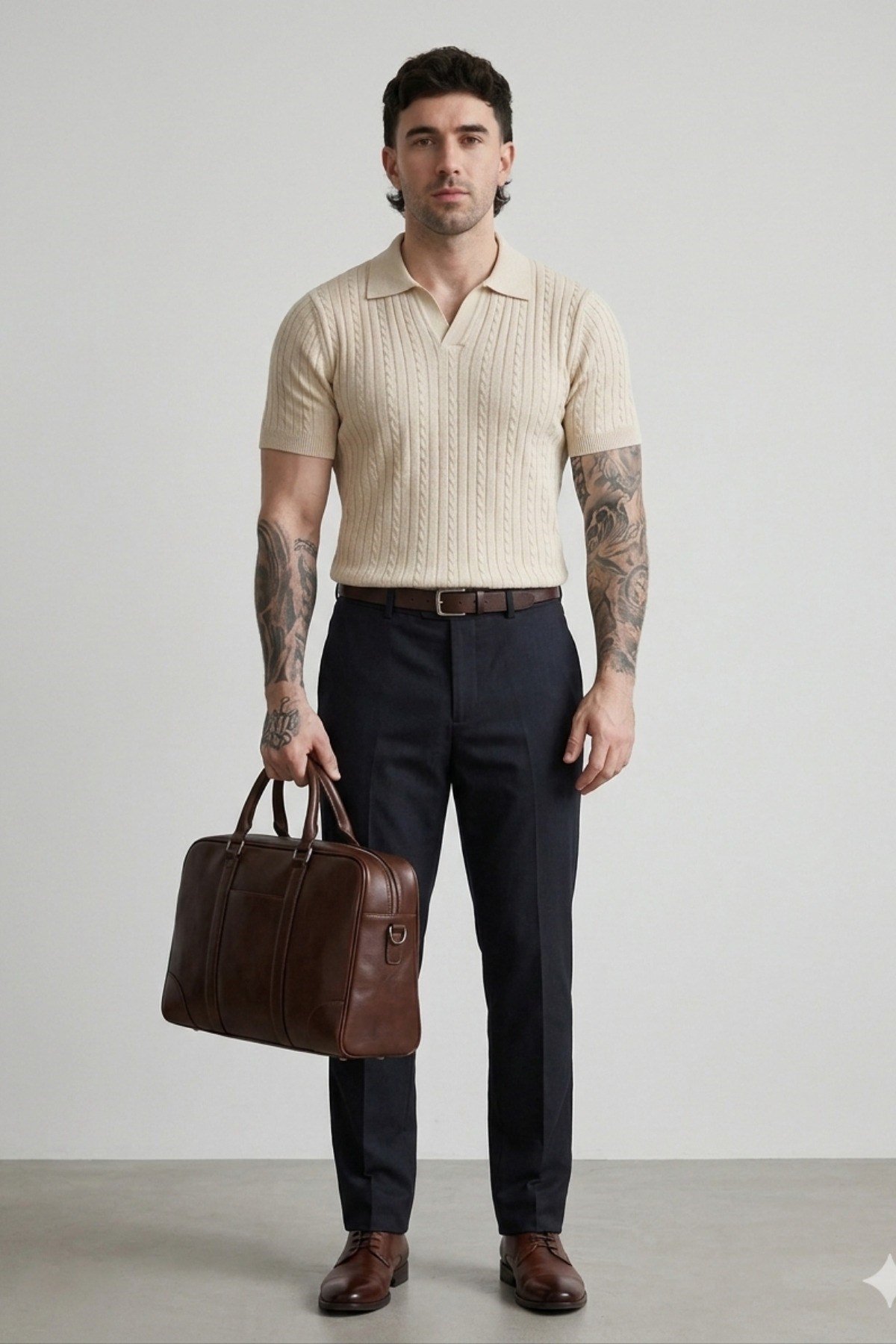 Tarz CoolT-shirtTRZ2732-Mavi-SErkek Old Money Örgü Polo Yaka Triko Tişört
