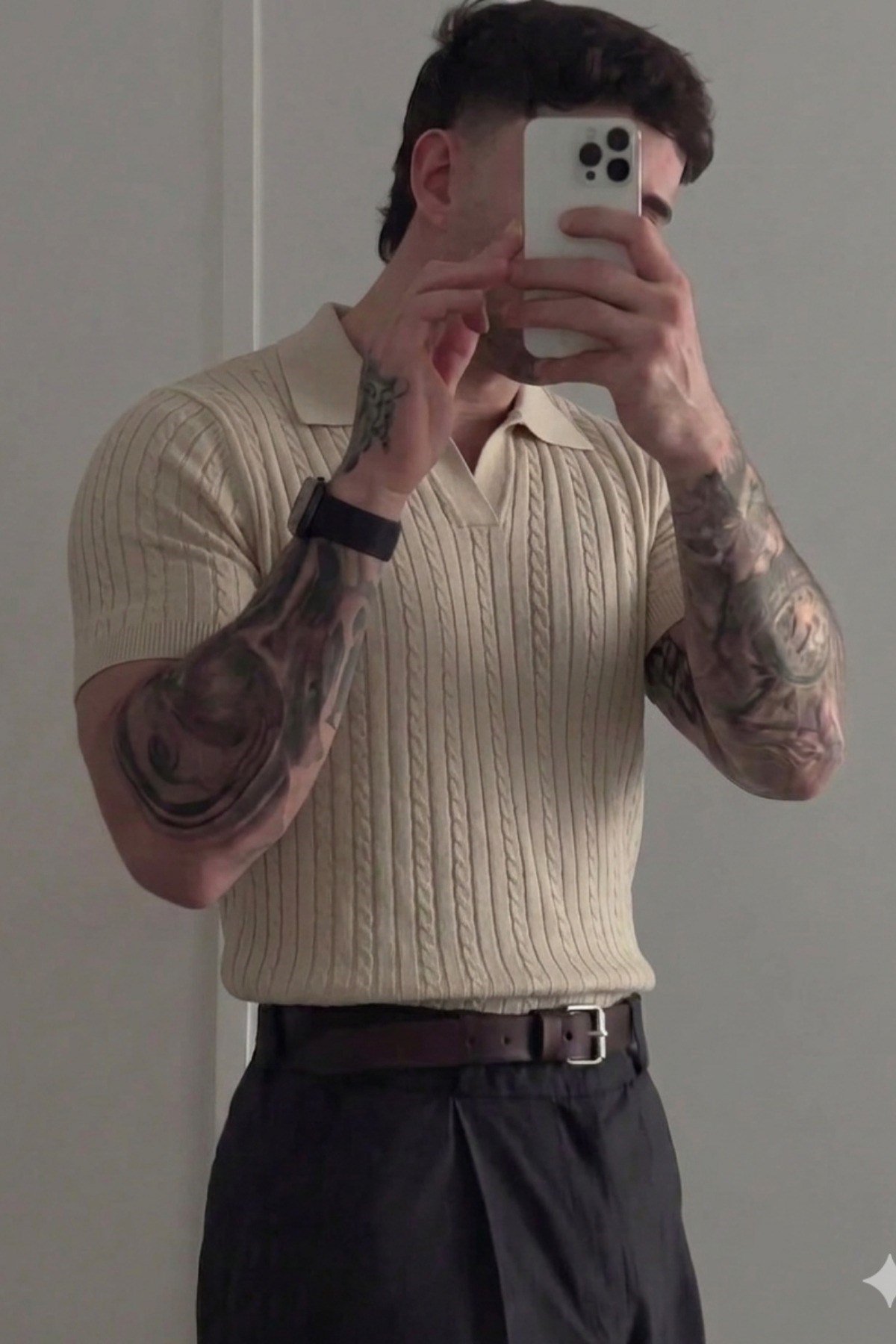 Tarz CoolT-shirtTRZ2732-Mavi-SErkek Old Money Örgü Polo Yaka Triko Tişört