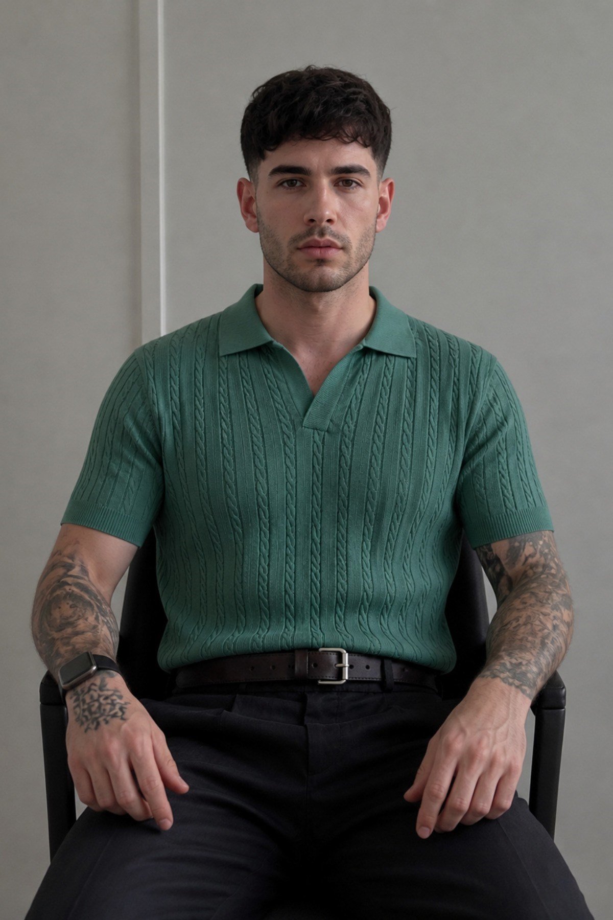 Tarz CoolT-shirtTRZ2732-Mavi-SErkek Old Money Örgü Polo Yaka Triko Tişört