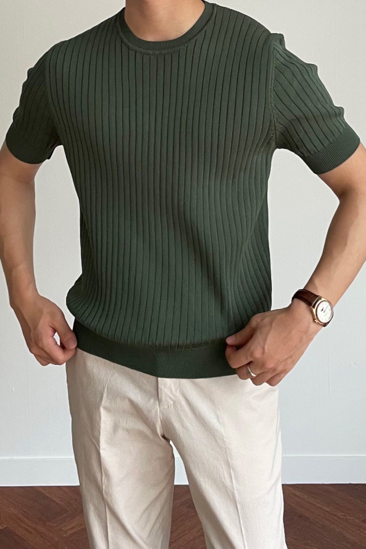 Tarz CoolT-shirtTRZ2880R01-2Erkek Fitilli Slim Fit Bisiklet Yaka Triko T-Shirt