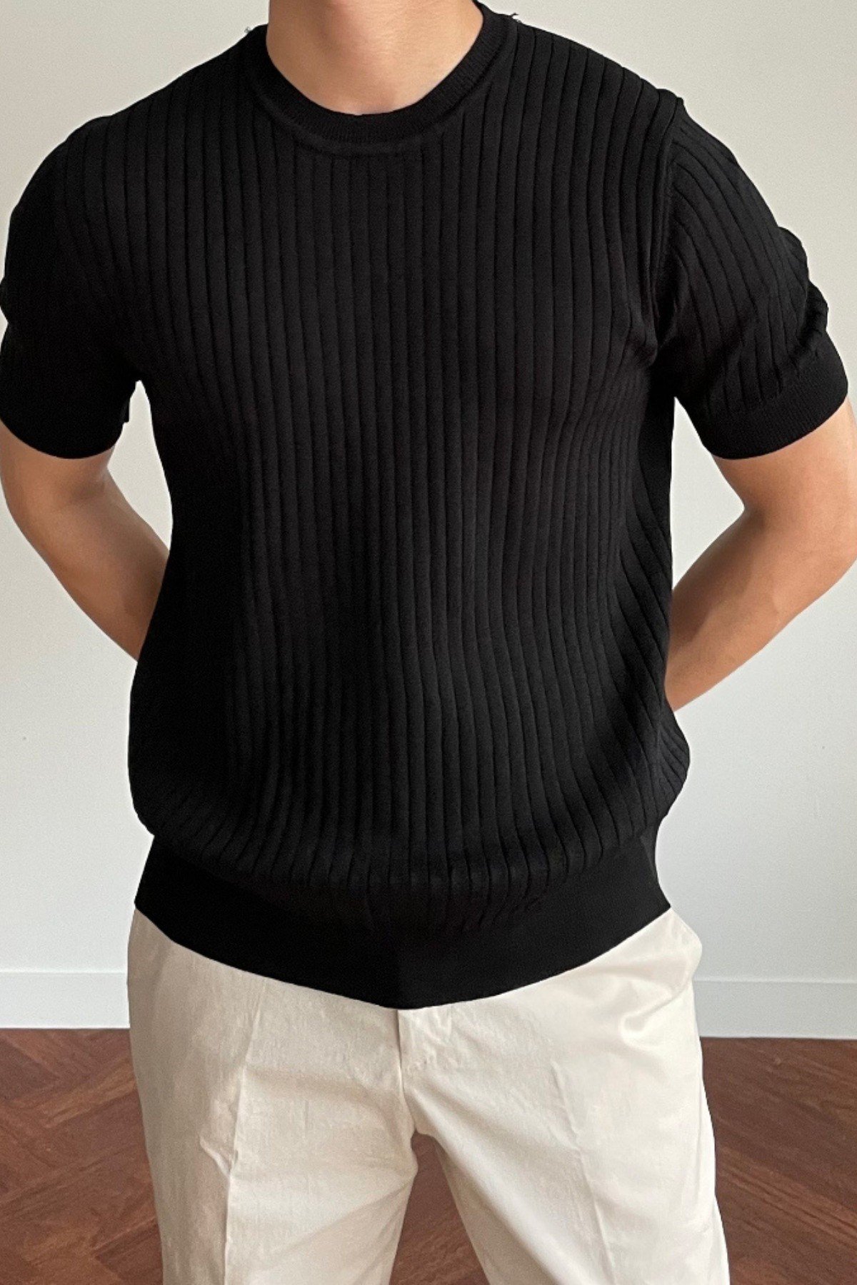 Tarz CoolT-shirtTRZ2880R01-2Erkek Fitilli Slim Fit Bisiklet Yaka Triko T-Shirt