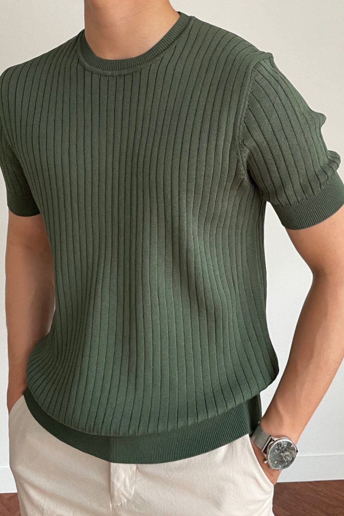 Tarz CoolT-shirtTRZ2880R01-2Erkek Fitilli Slim Fit Bisiklet Yaka Triko T-Shirt
