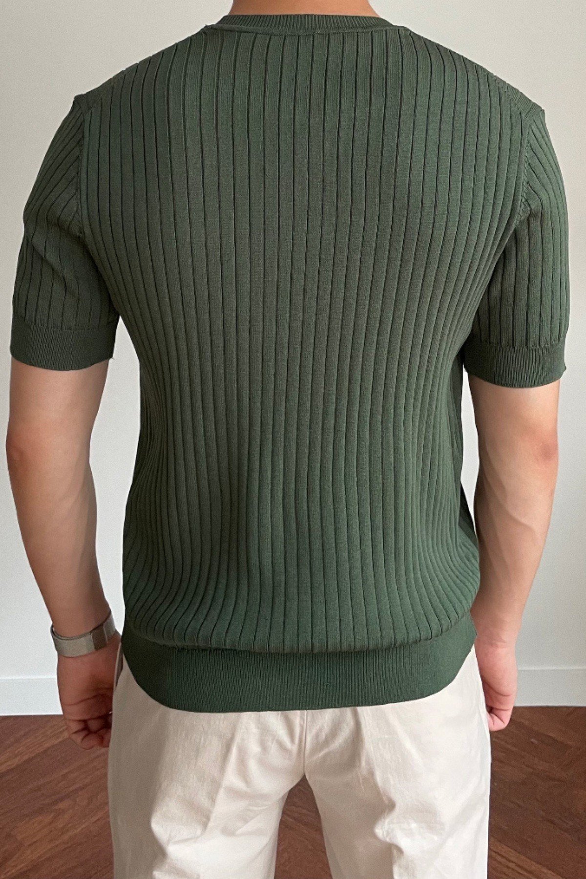 Tarz CoolT-shirtTRZ2880R01-2Erkek Fitilli Slim Fit Bisiklet Yaka Triko T-Shirt