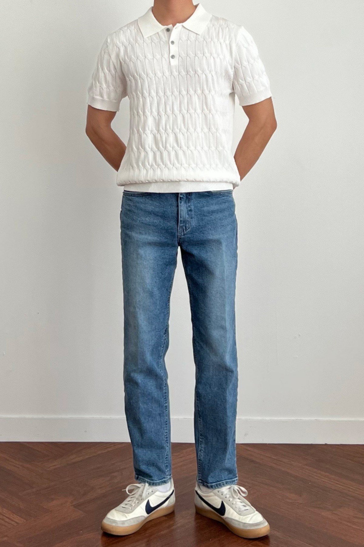 Tarz CoolT-shirtTRZ3004R02-1Erkek İnce Saç Örgülü Düğmeli Slim Fit Polo Yaka Triko T-Shirt