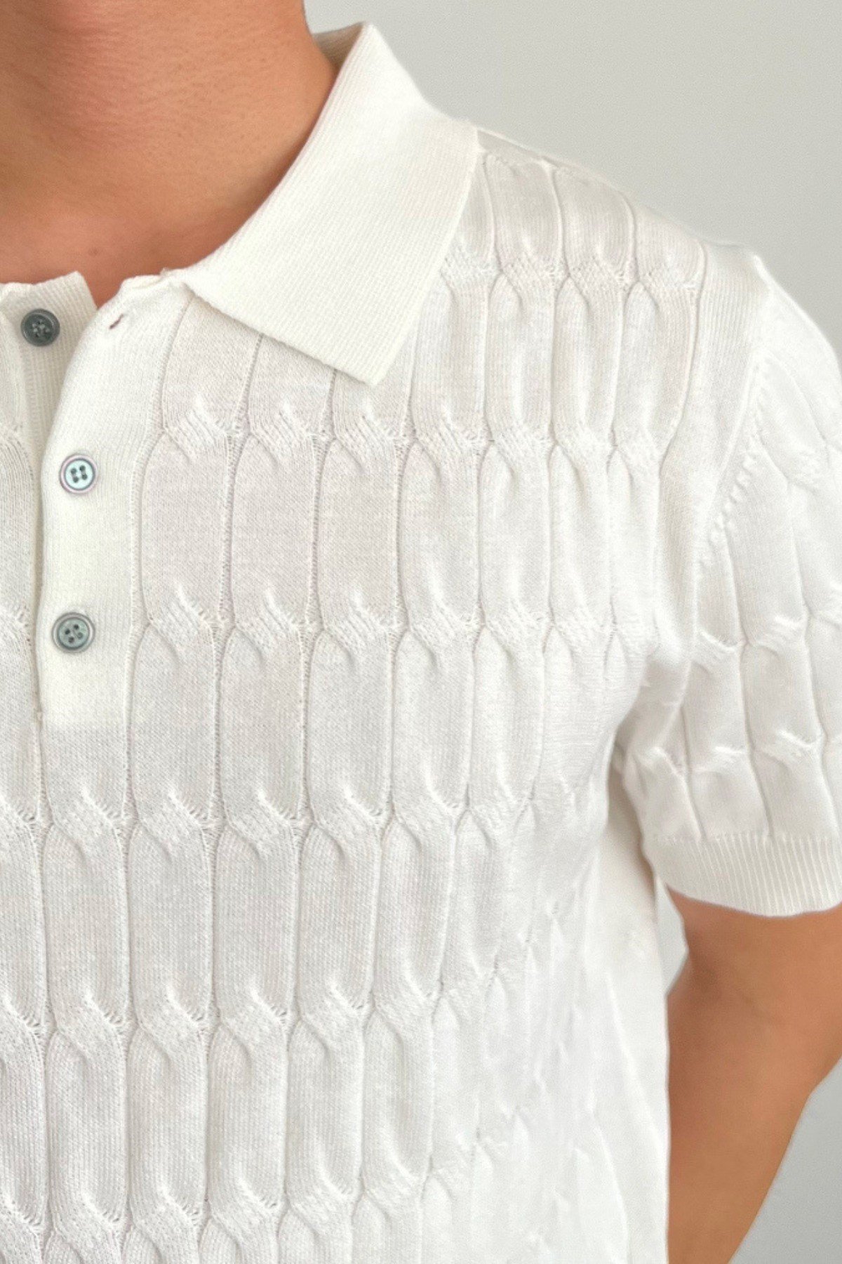 Tarz CoolT-shirtTRZ3004R02-1Erkek İnce Saç Örgülü Düğmeli Slim Fit Polo Yaka Triko T-Shirt