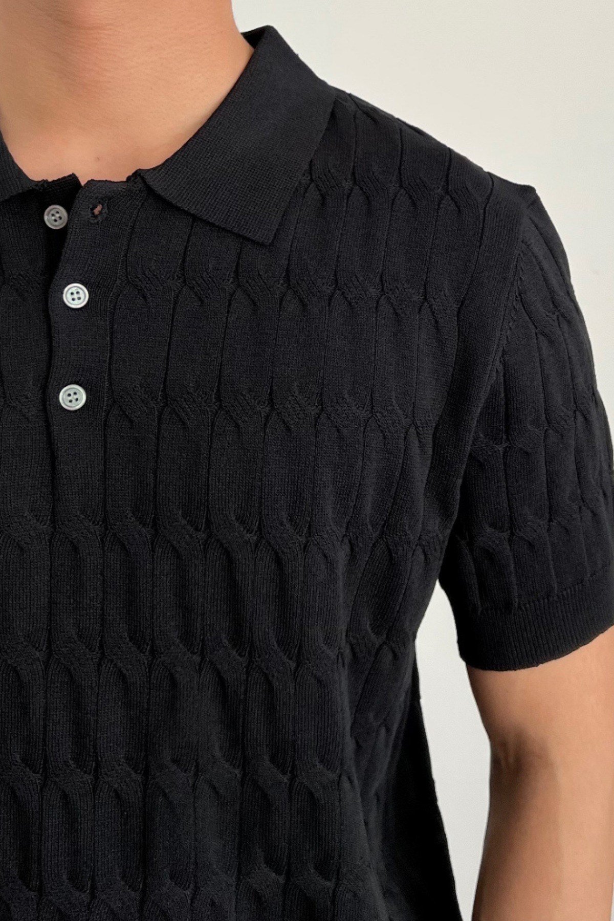 Tarz CoolT-shirtTRZ3004R02-1Erkek İnce Saç Örgülü Düğmeli Slim Fit Polo Yaka Triko T-Shirt