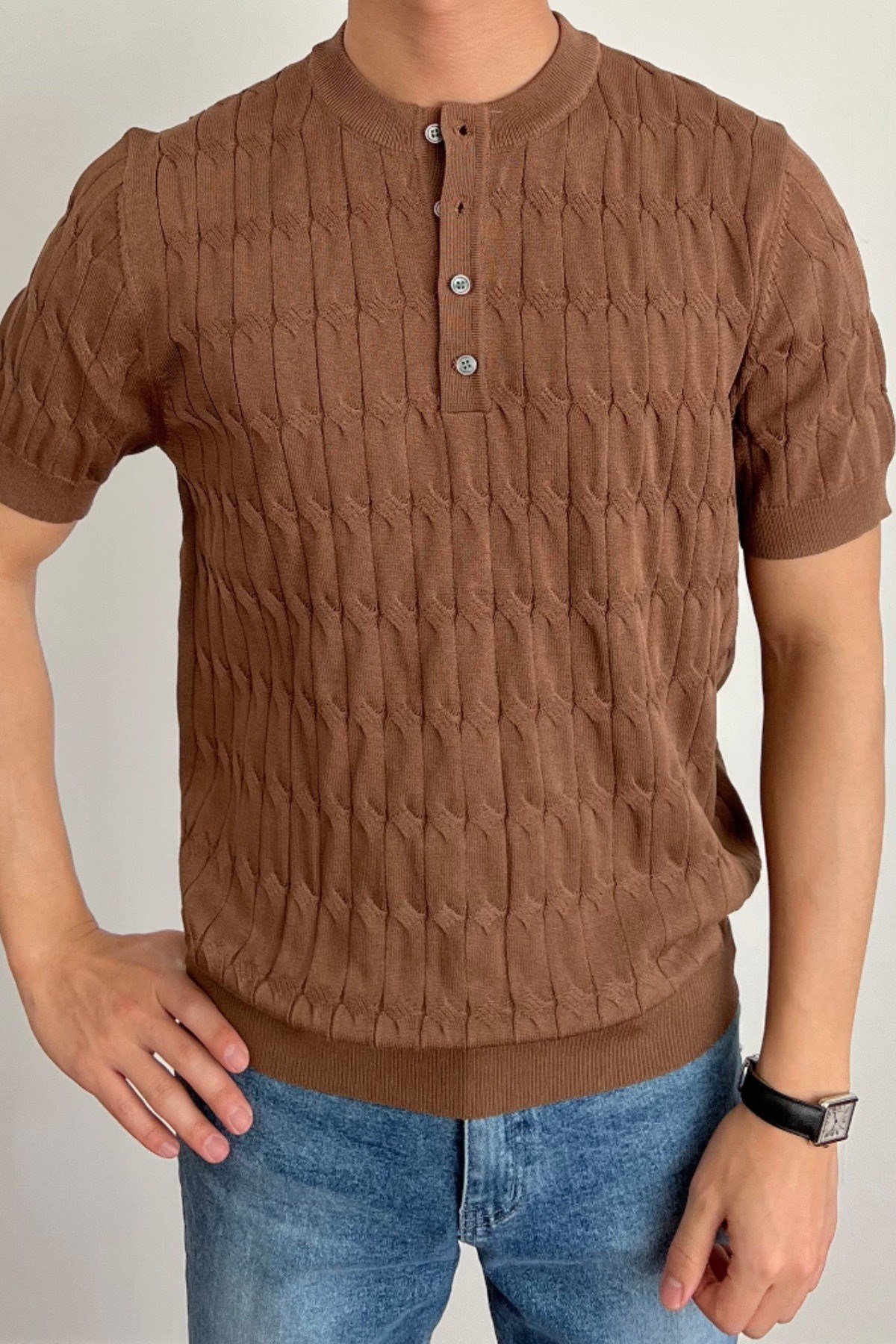 Tarz CoolT-shirtTRZ842205R04Erkek Hakim Yaka Düğmeli Slim Fit Triko T-Shirt