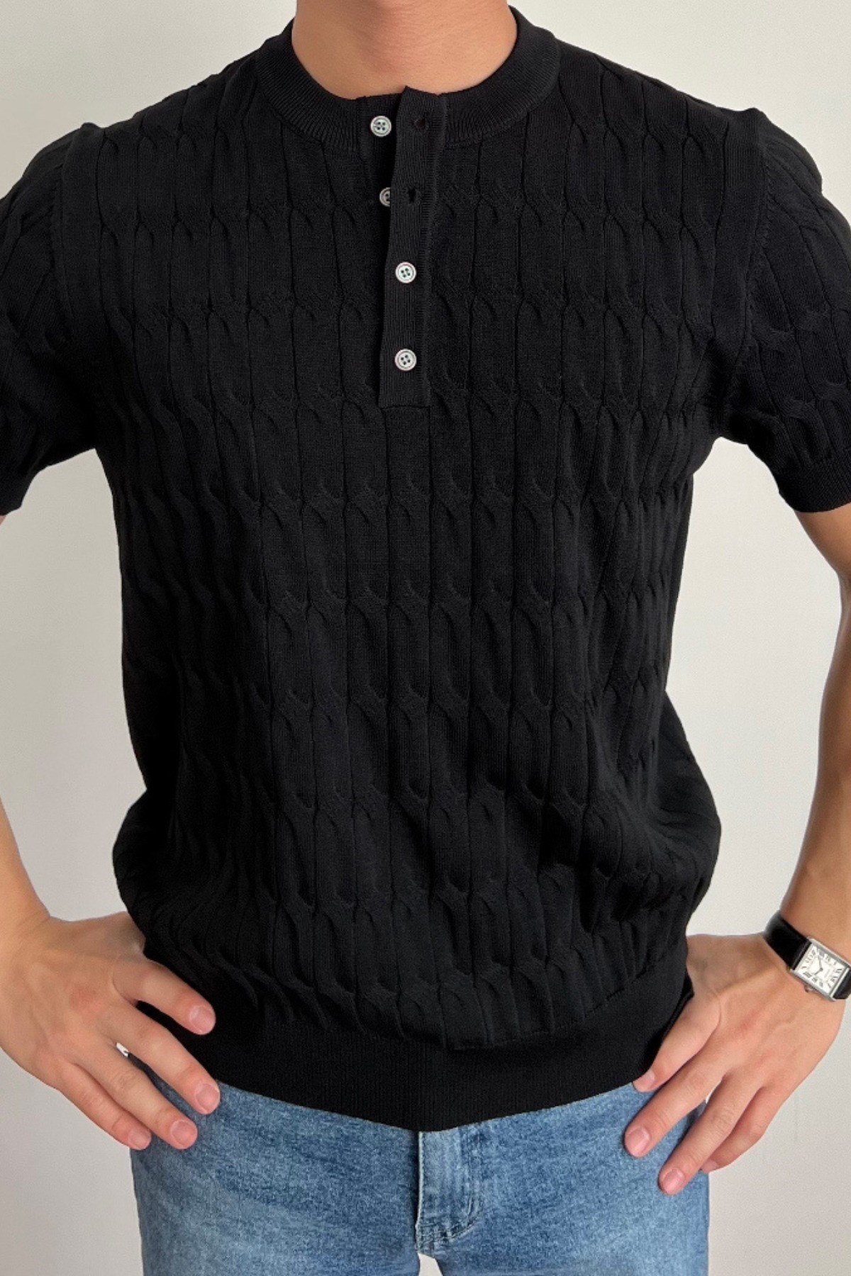 Tarz CoolT-shirtTRZ842205R04Erkek Hakim Yaka Düğmeli Slim Fit Triko T-Shirt