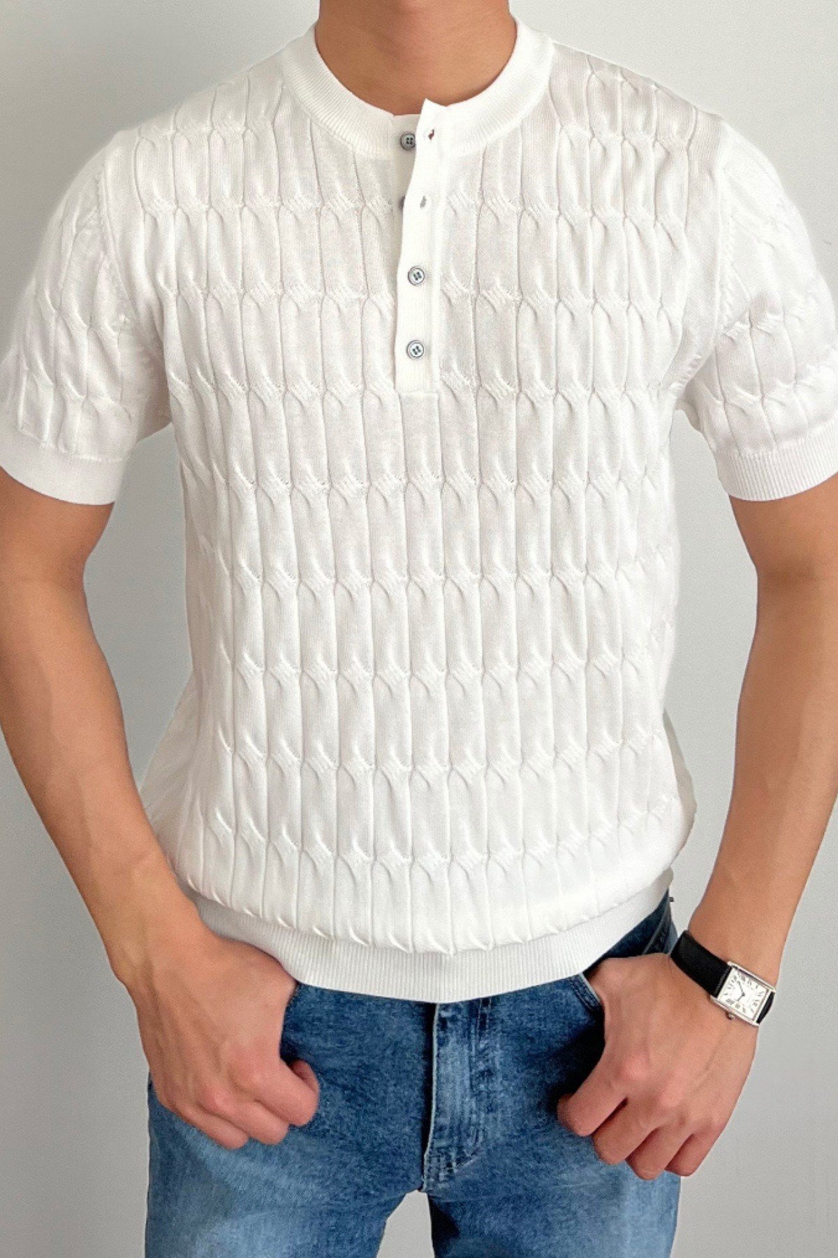 Tarz CoolT-shirtTRZ842205R04Erkek Hakim Yaka Düğmeli Slim Fit Triko T-Shirt