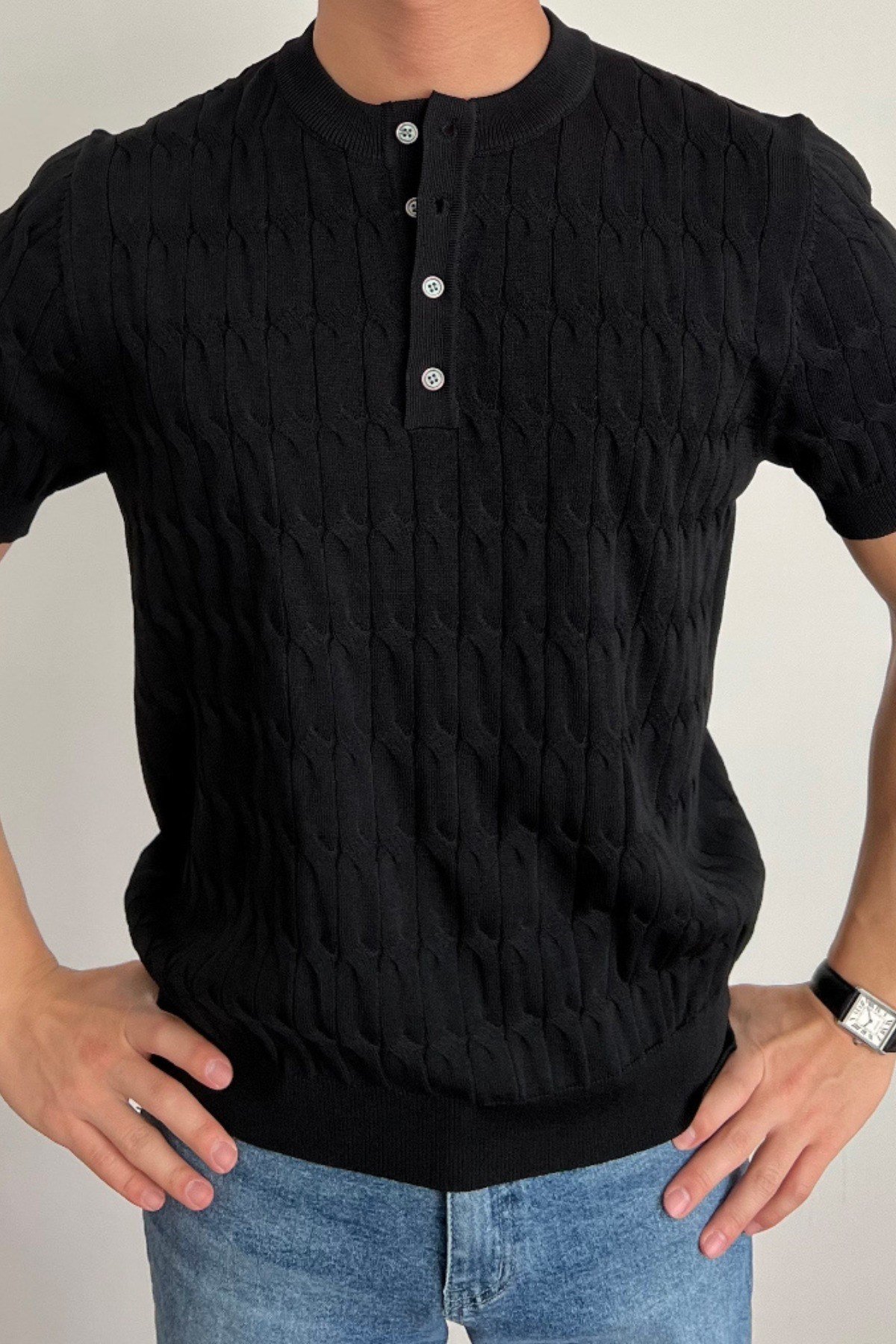 Tarz CoolT-shirtTRZ842205R04Erkek Hakim Yaka Düğmeli Slim Fit Triko T-Shirt