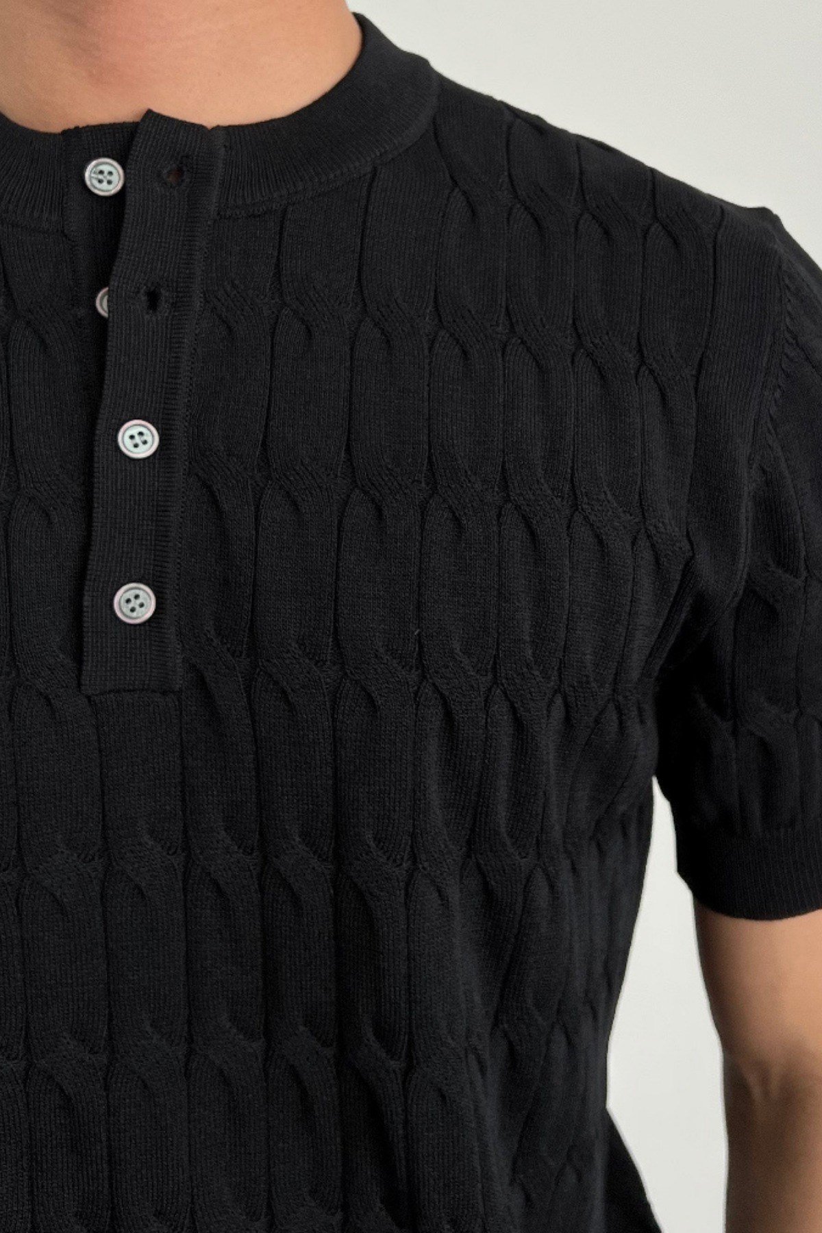 Tarz CoolT-shirtTRZ842205R04Erkek Hakim Yaka Düğmeli Slim Fit Triko T-Shirt