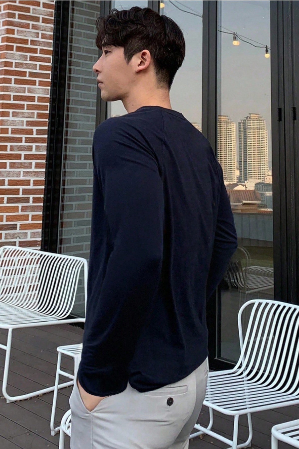 Tarz CoolT-shirtTRZTSTUZ024-Beyaz-MErkek Slim Fit Uzun Kollu Bisiklet Yaka Likralı Pamuk Tişört